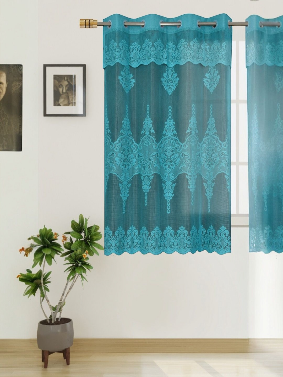 BIGGER FISH Blue Ethnic Motifs Sheer Window Curtain