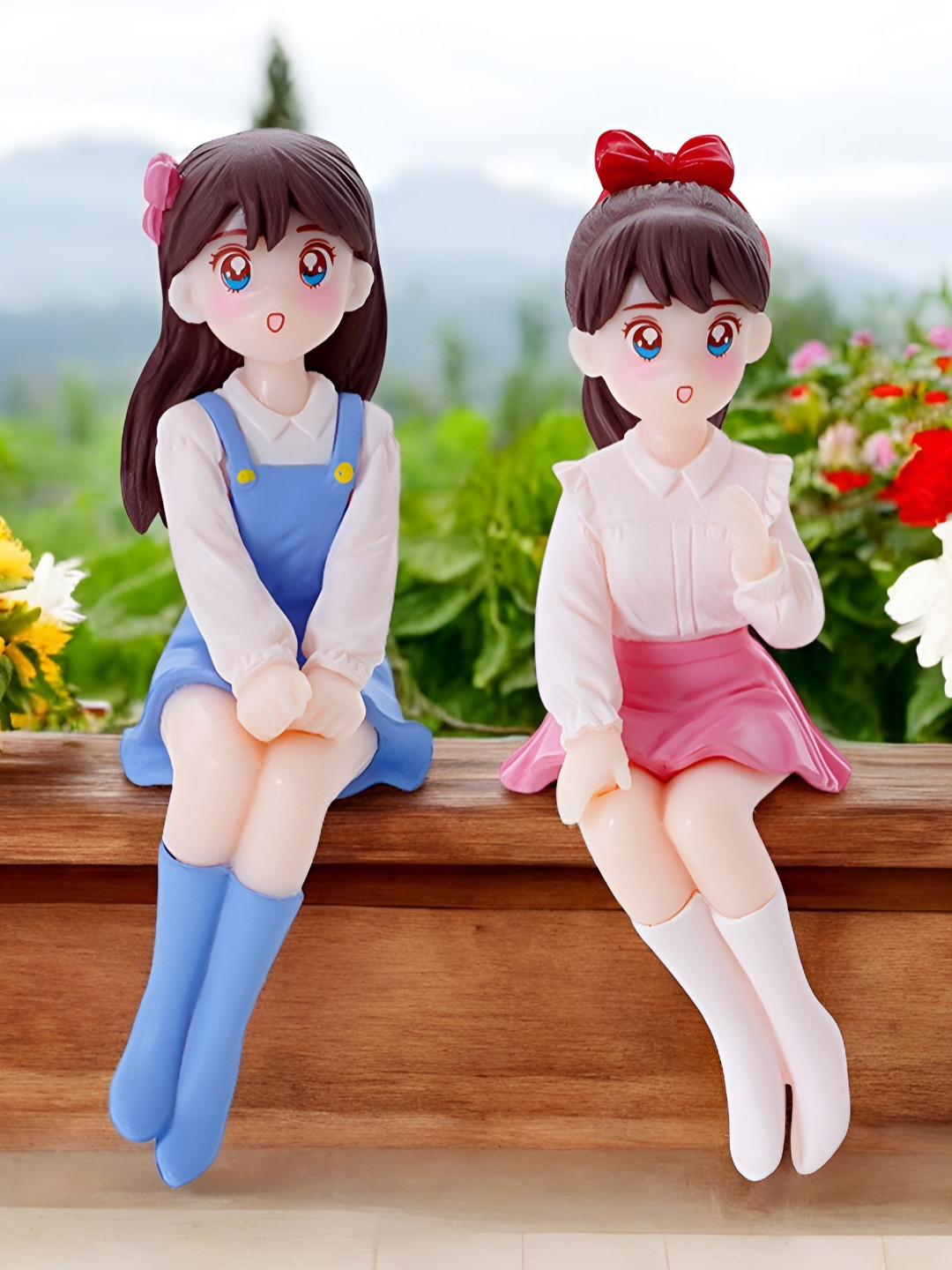 Spiaty Charming Sweetheart Girl Blue Polyresin Matte Living Room Set of 2 Small Showpieces - 3.1 Inches