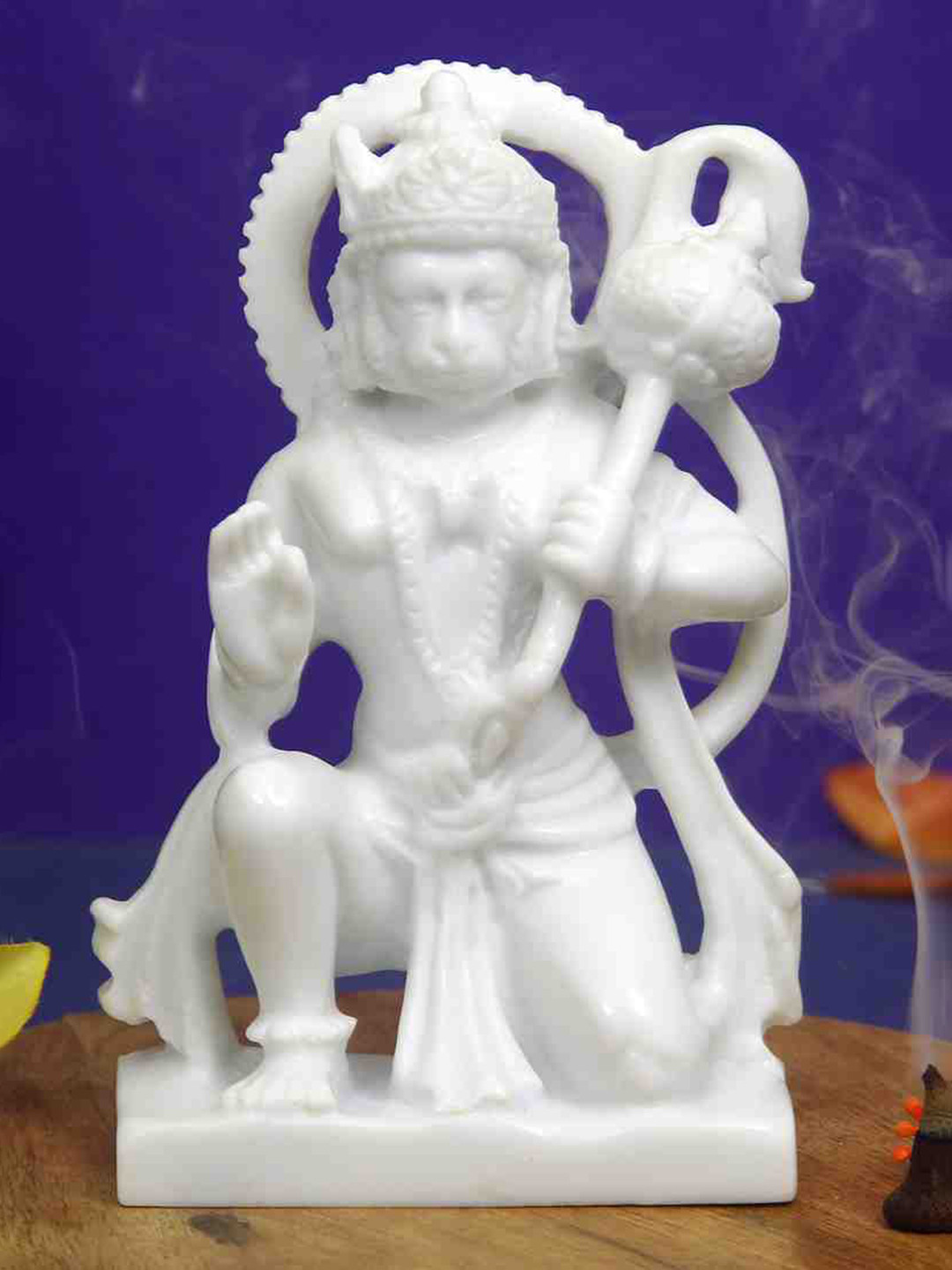 HANDICRAFTS PARADISE Sitting Lord Hanumanji White Marble Matte Prayer Room Medium Showpiece - 6 Inches
