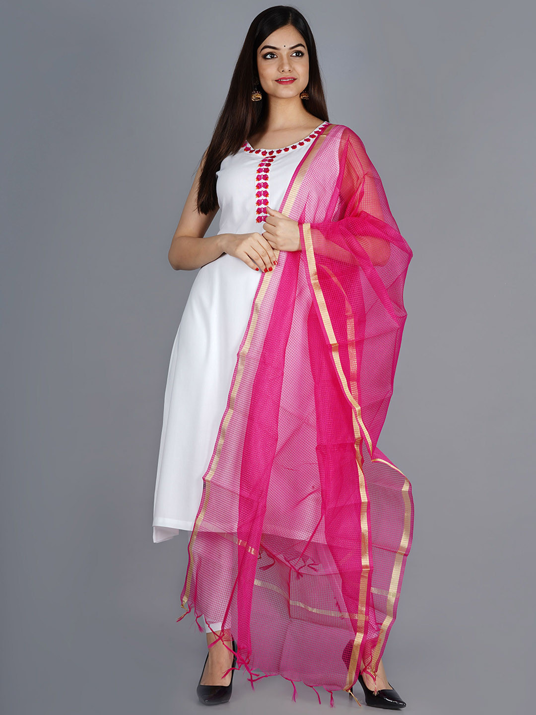 JAI KURTIES Floral Embroidered Thread Work Regular A-Line Kurta
