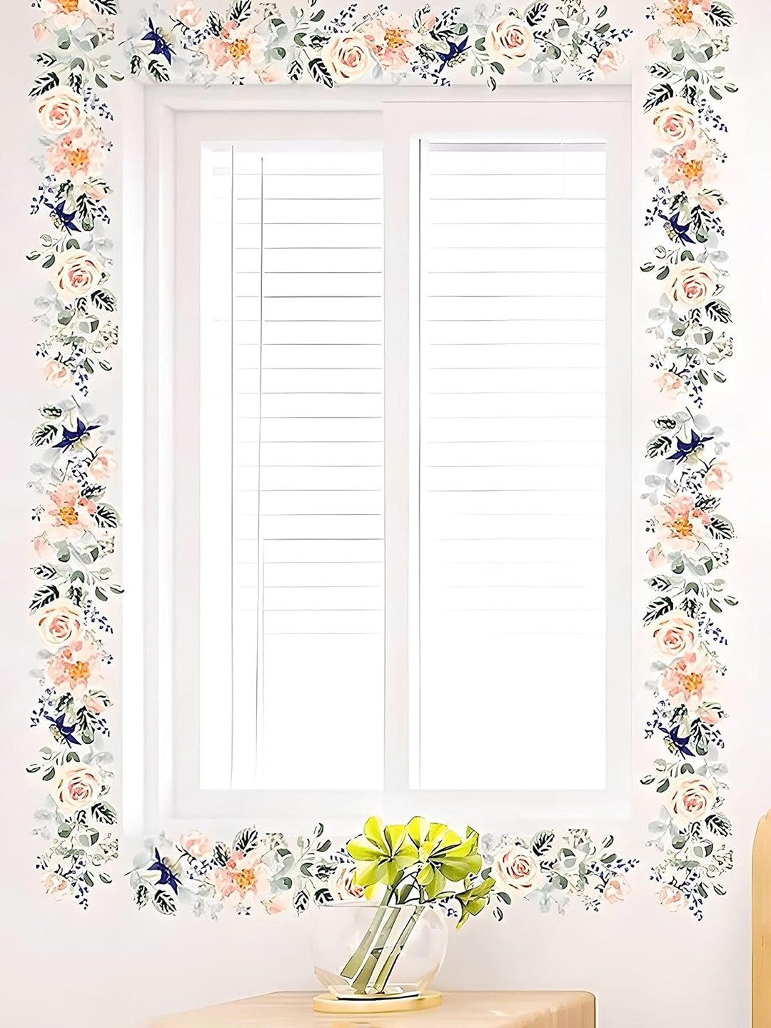 Asian royal Pink & Green Floral and Botanical Printed Water Proof Wall Sticker