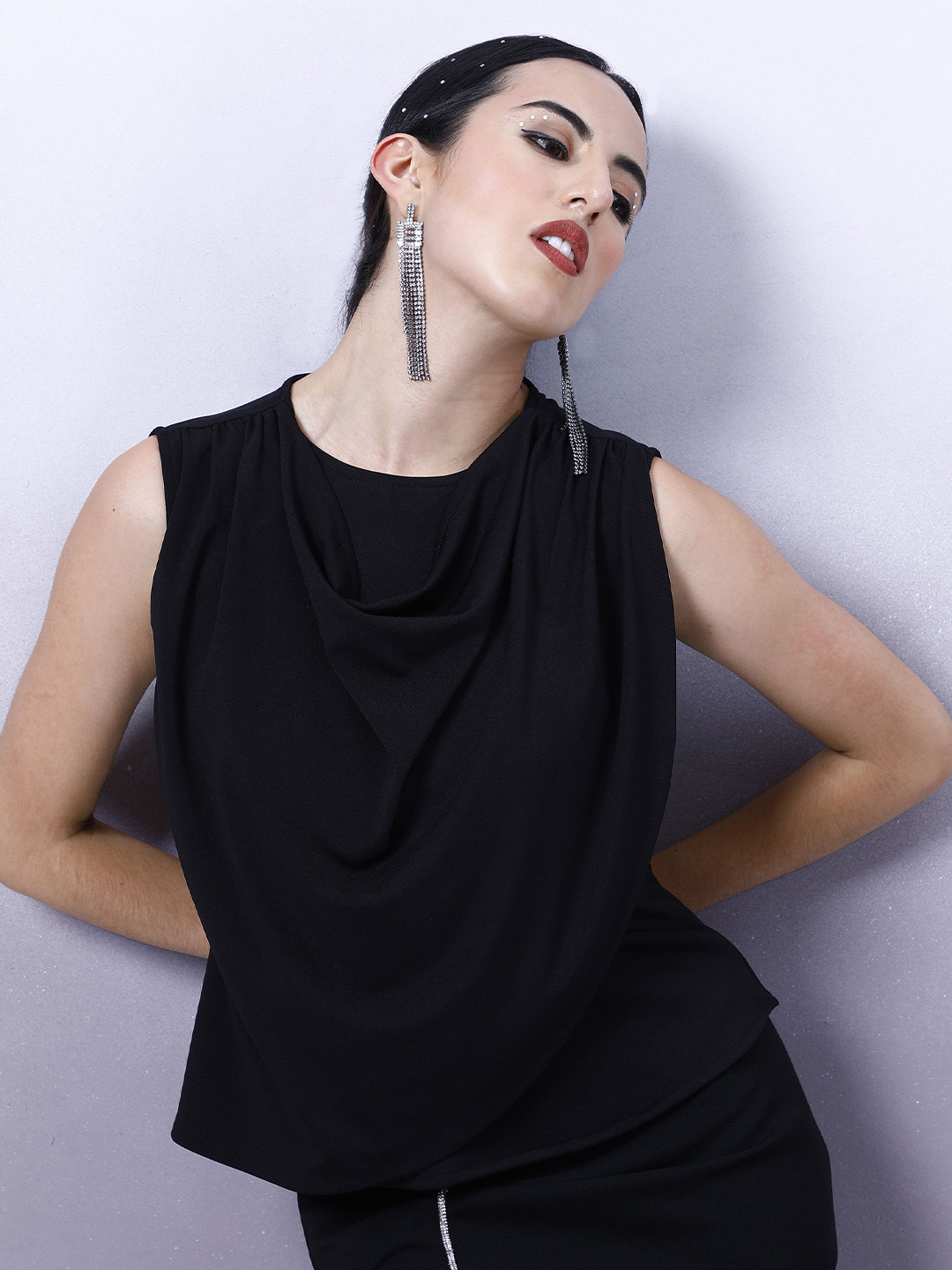 Shally Bhasin by Athena Women Cowl Neck Layered Peplum Top