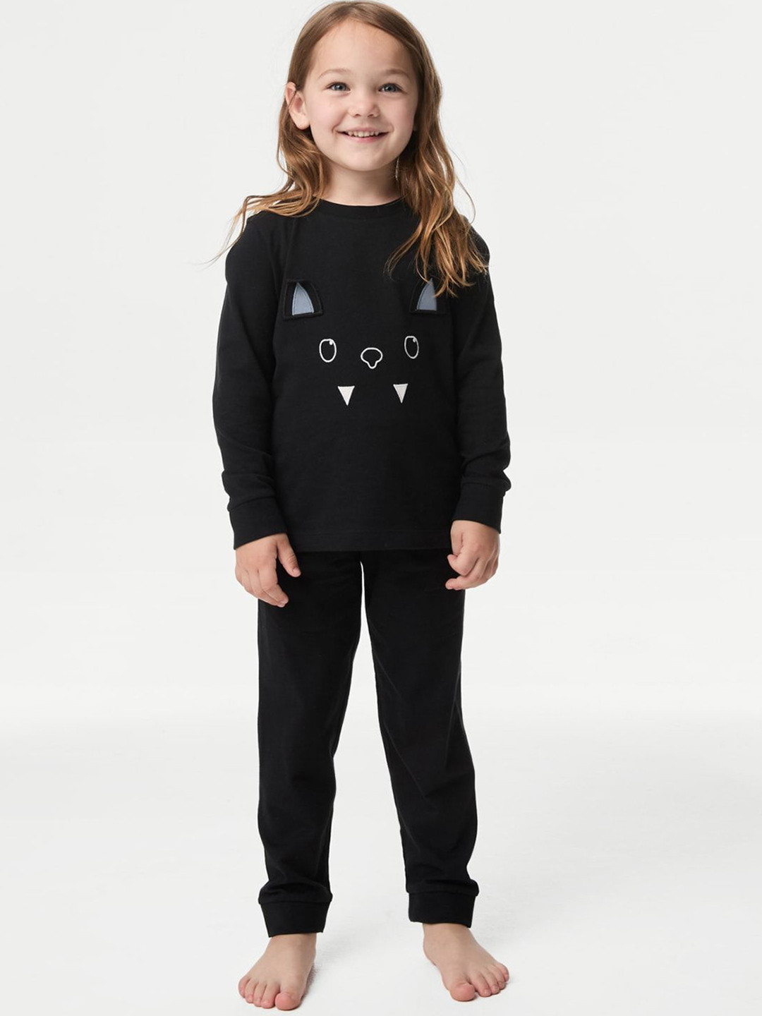 Marks & Spencer Girls Batwing Printed Pure Cotton Night suit