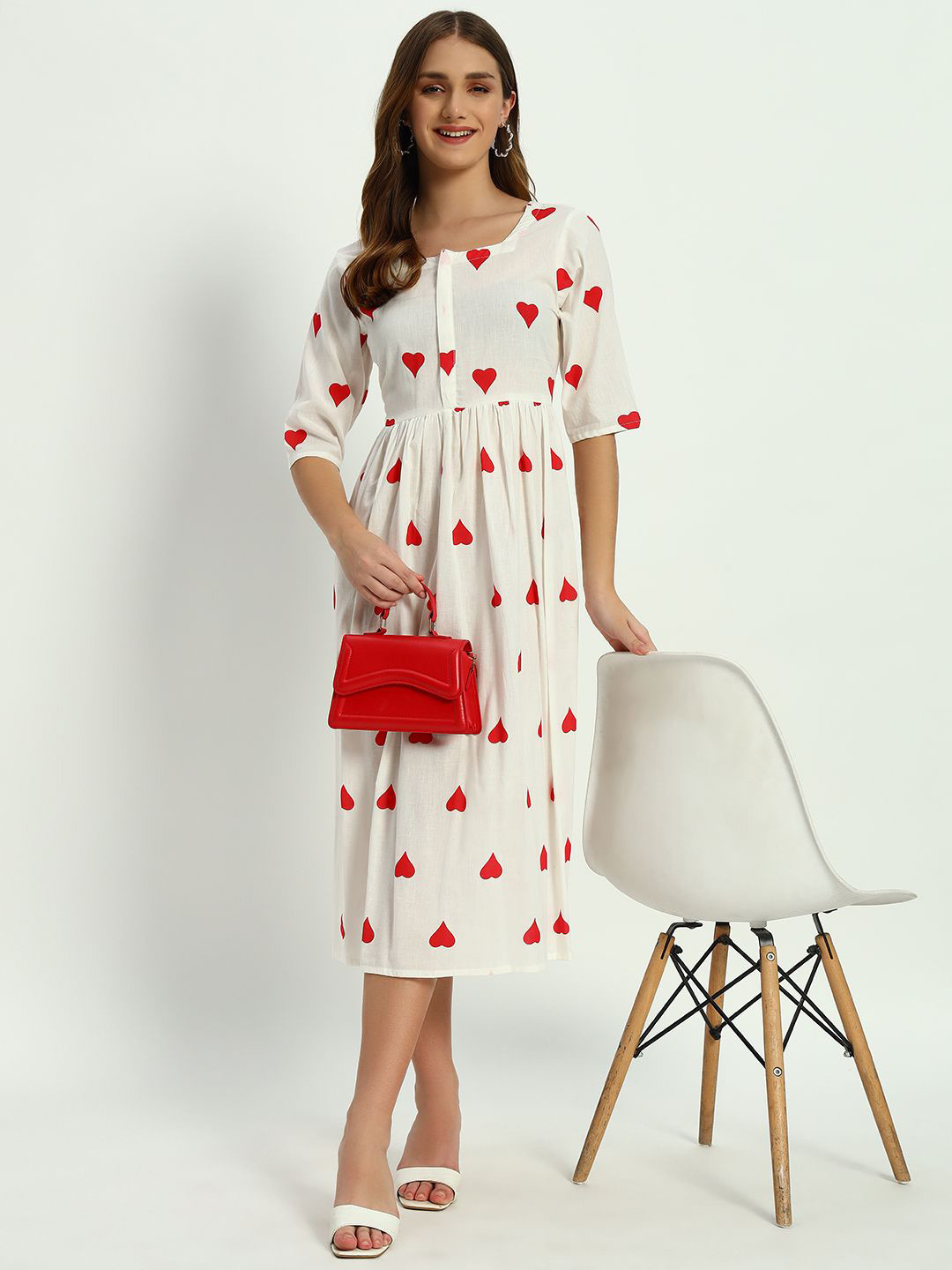 ASHRU Women Cotton Conversational Printed Fit and Flare Midi Ethnic Dress