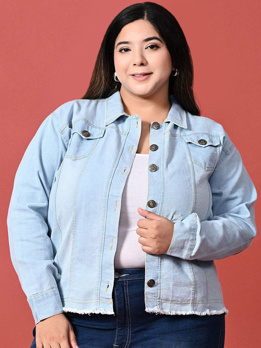 Funday Fashion Women Washed Denim Jacket with Embroidered