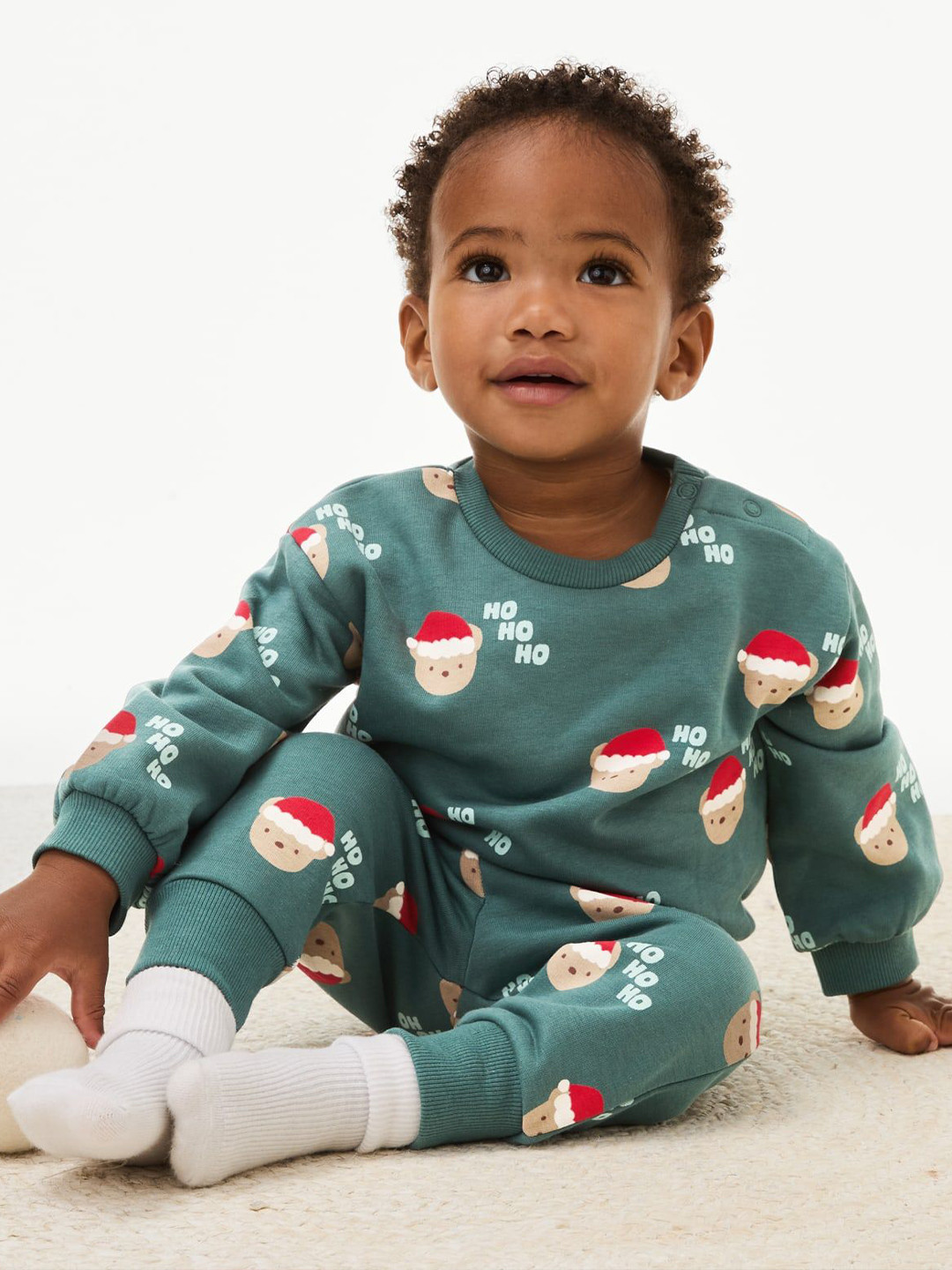 Marks & Spencer 2Pc Cotton Rich Santa Bear Sweat Outfit