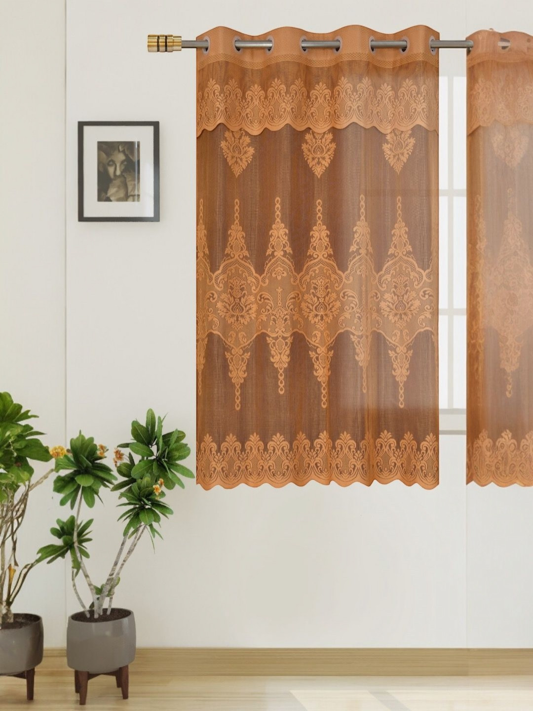 BIGGER FISH Orange-Coloured Ethnic Motifs Sheer Long Door Curtain
