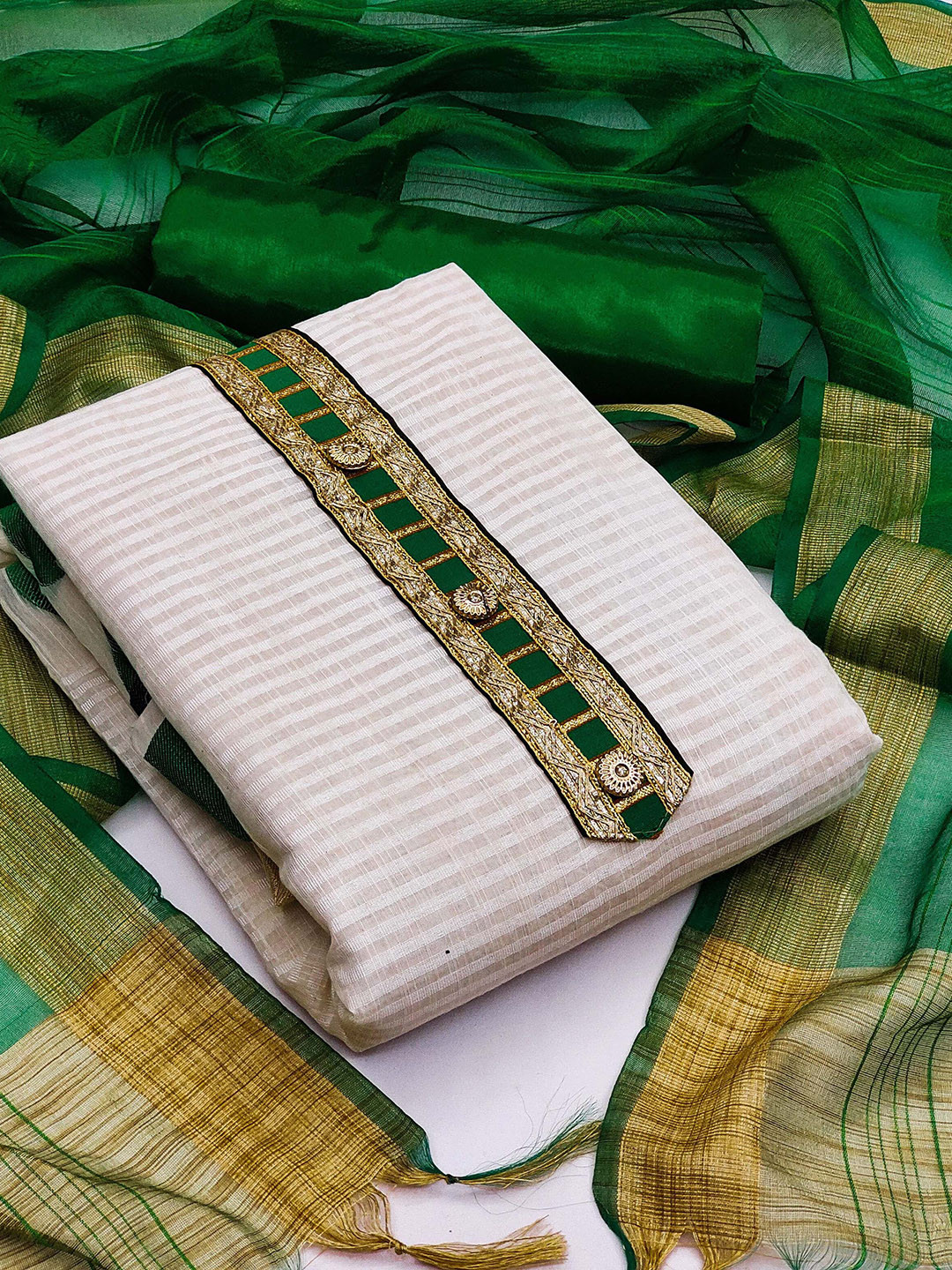 Maroosh Striped Unstitched Banarasi Jacquard Dress Material