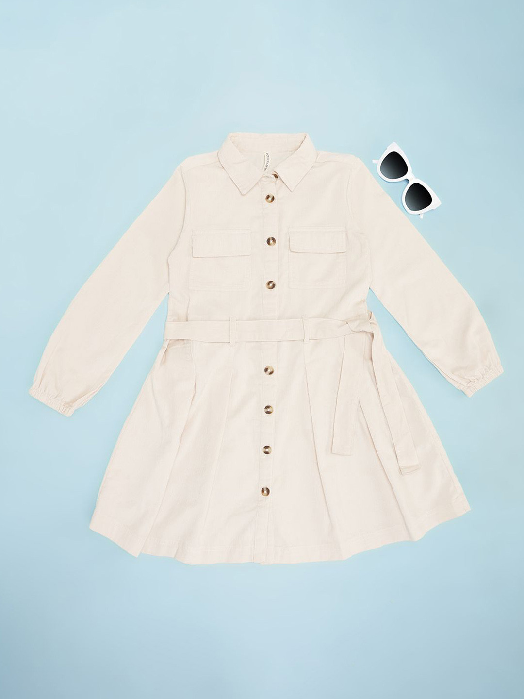 Pantaloons Junior Girls Shirt Collar Cotton Shirt Knee Length Dress