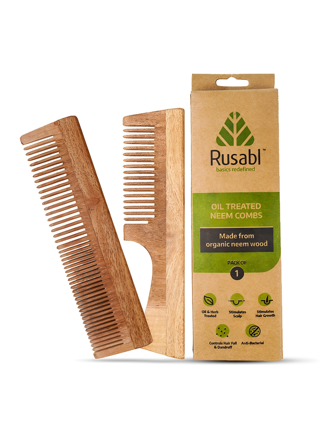 Rusabl Brown 2 Pieces Wooden Hair Combs