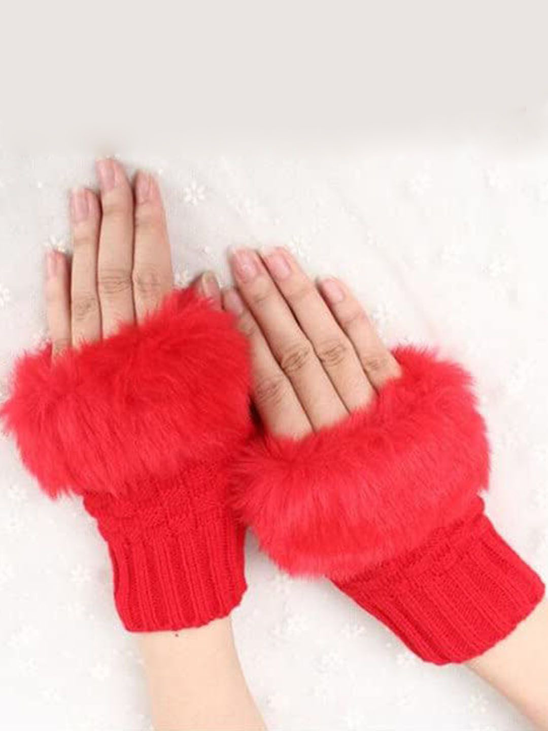 Bold N Elegant Women Fur Fingerless Winter Gloves