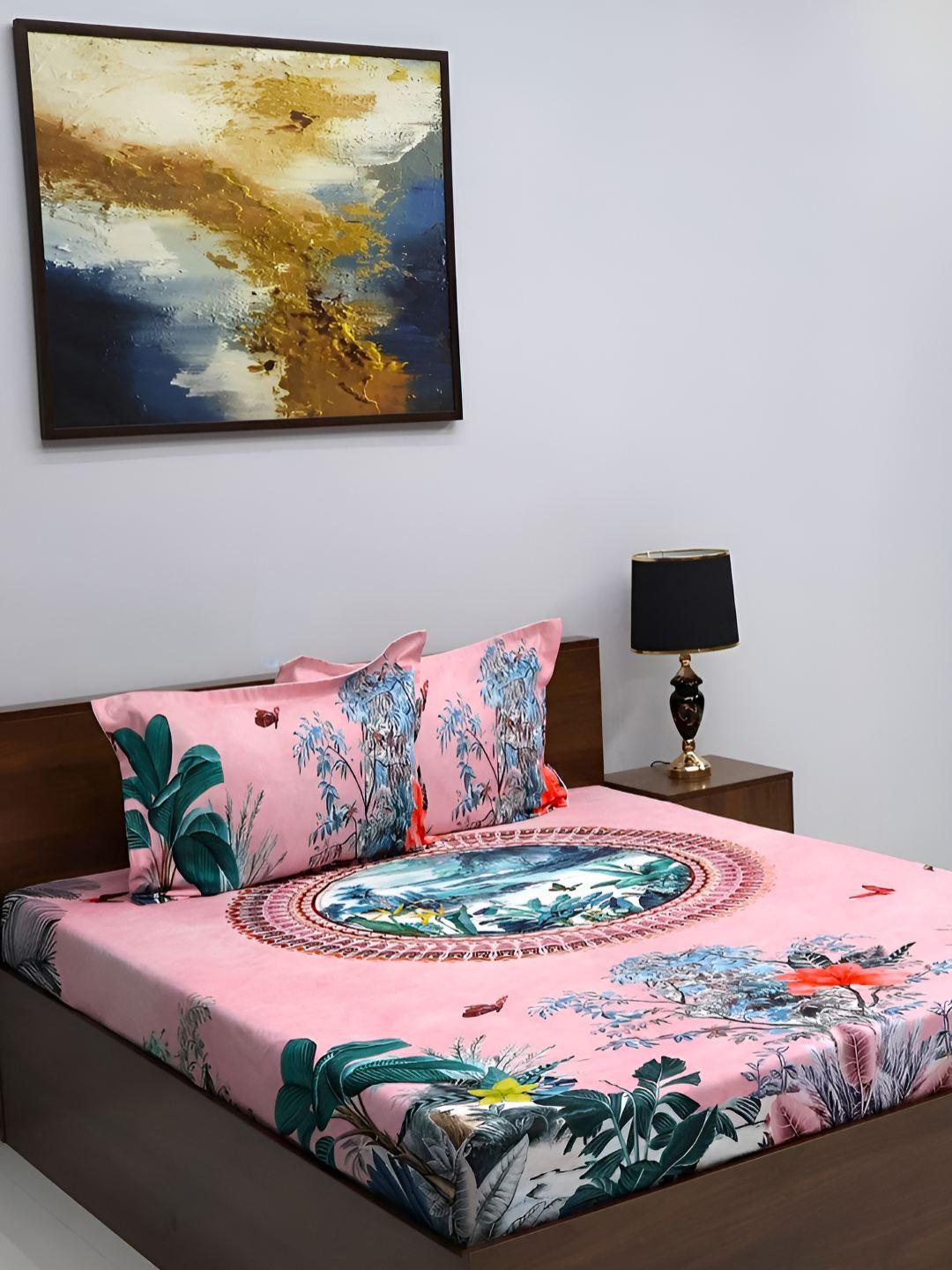 Steve & Anderson Opulence Peach Ethnic Motifs Microfiber 180 TC King Fine Bedsheet with 2 Pillow Covers-230 x 254 cm