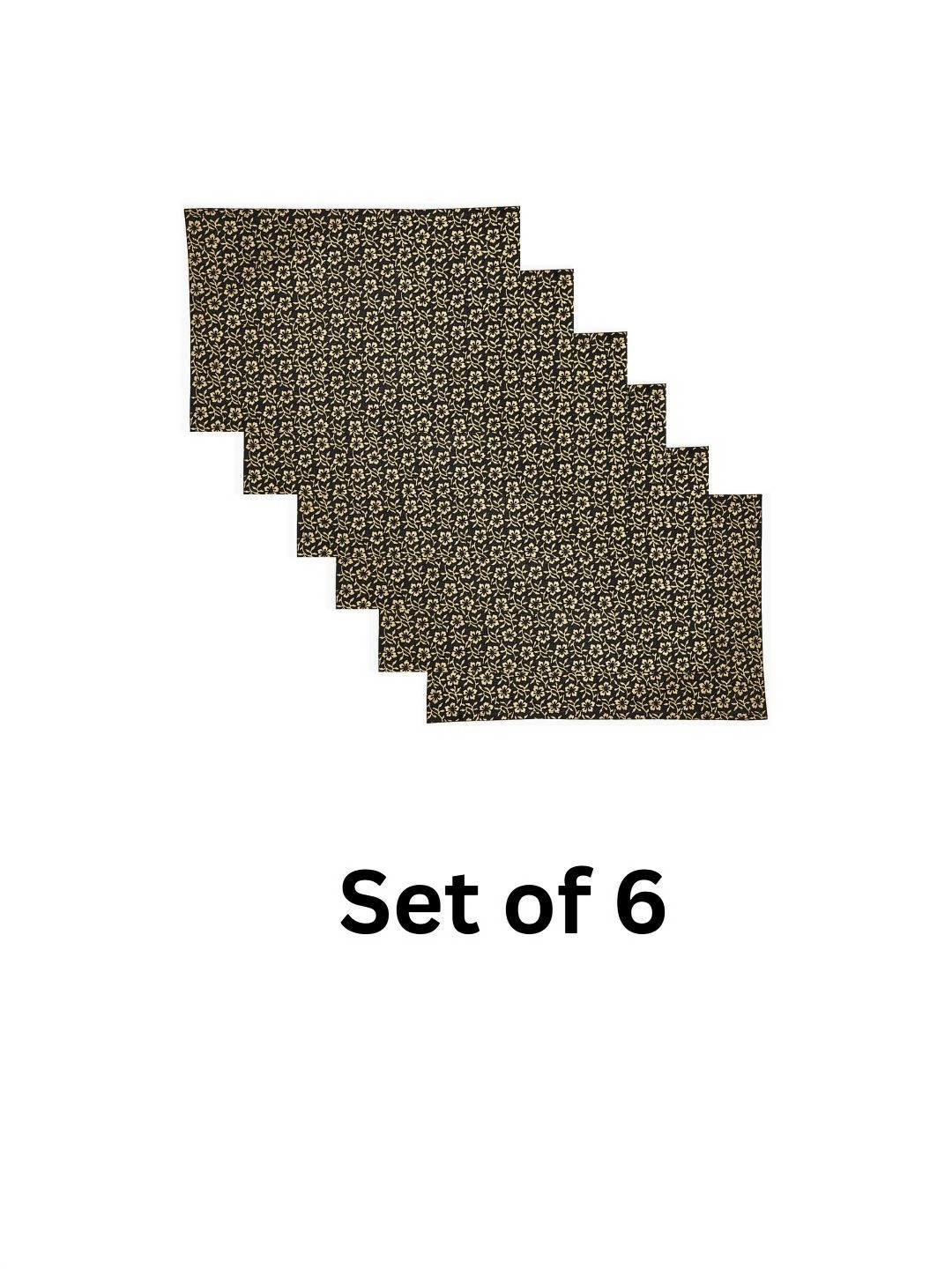 Ratan Cart Grey 6 Pieces Floral Printed Rectangle Shaped Cotton Table Placemats