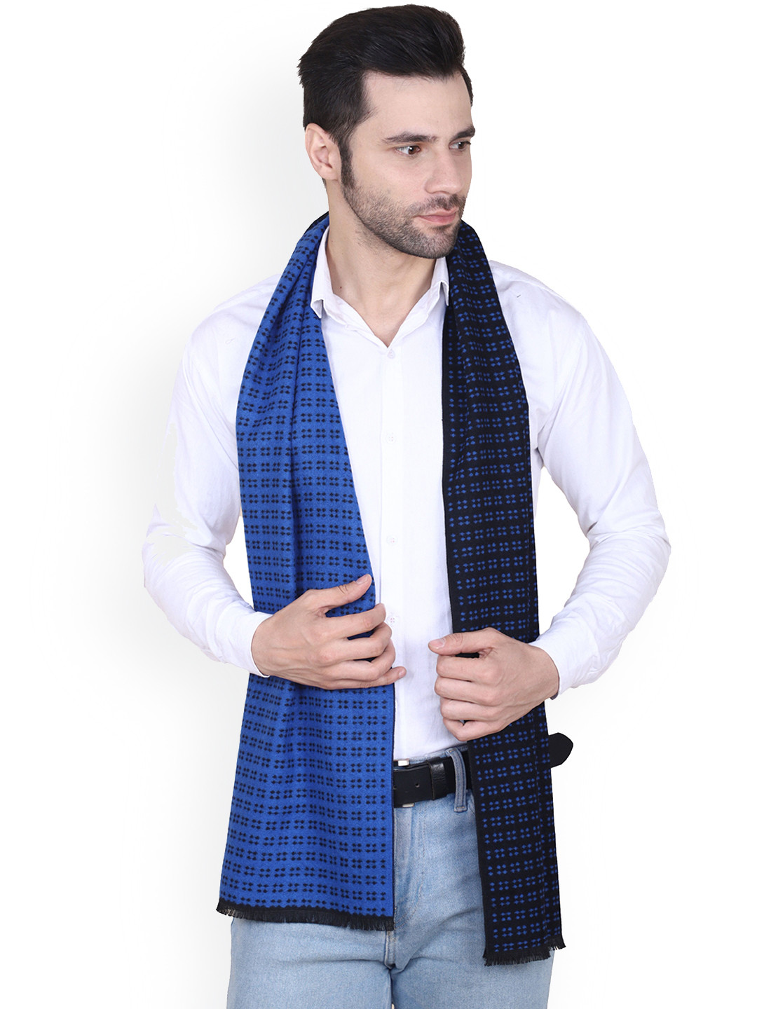 Cazzano Men Checked Merino Wool Fringed Mufflers