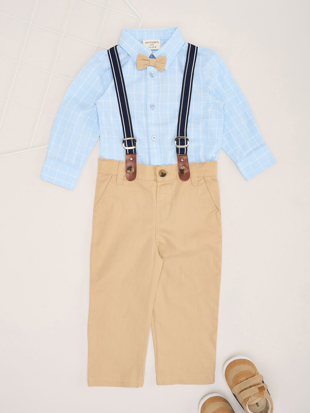 Pantaloons Baby Boys Pure Cotton Shirt With Trouser & Suspenders