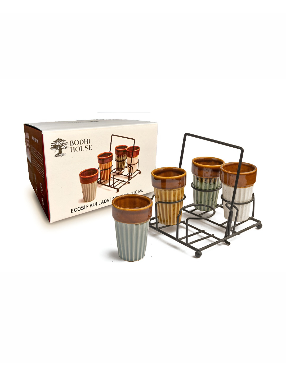 BODHI HOUSE Blue & Brown 4 Pieces Textured Ceramic Tea Set