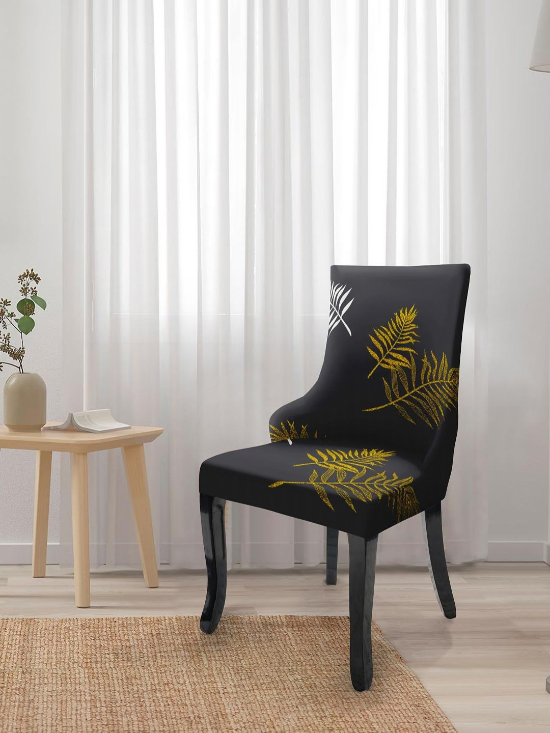 HOUSE OF QUIRK Black Printed Wingback Side Chair Slipcover-Accent Chair Covers