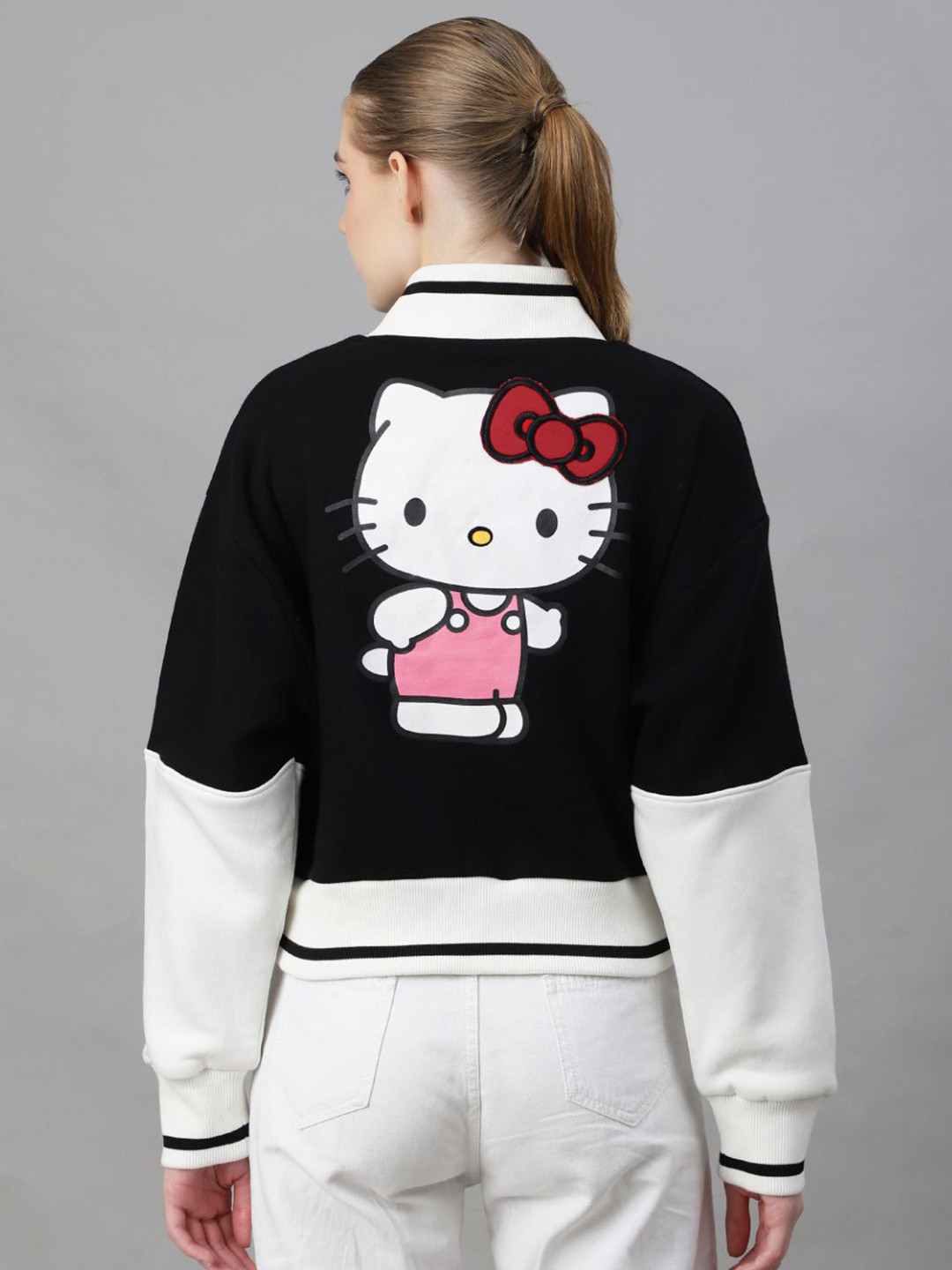 Free Authority Hello Kitty Printed Long Sleeves Oversized Fit Cardigan Sweatshirt