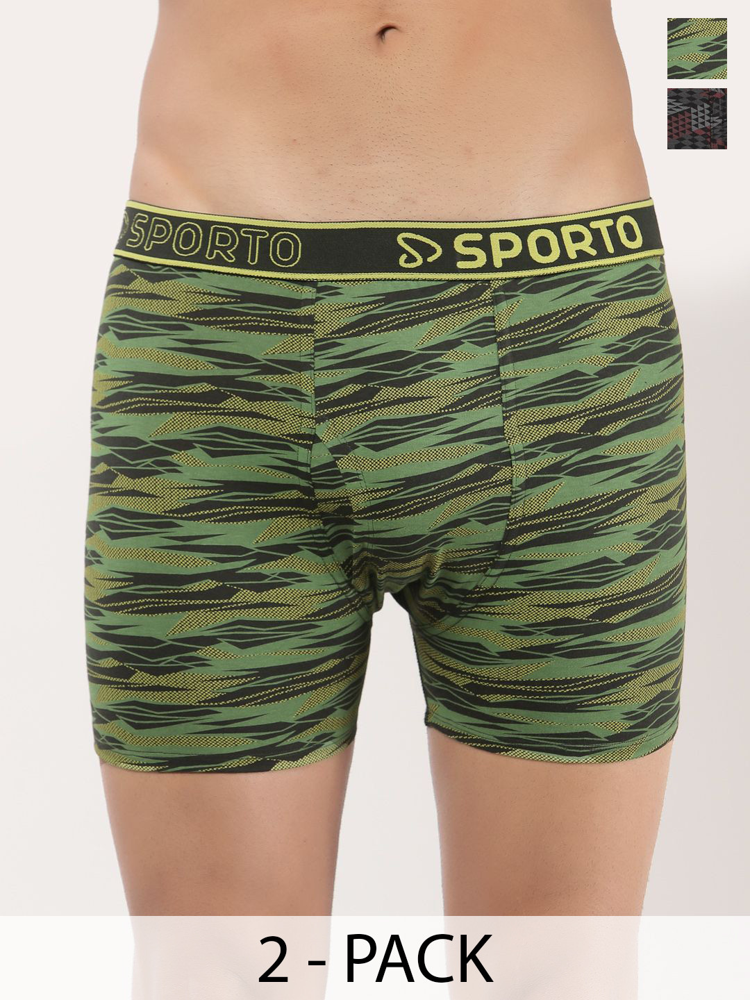 SPORTO Men Pack Of 2 Printed Pure Cotton Trunks - SP-TR-M1031-BLK-OLI-XL-2P-RE