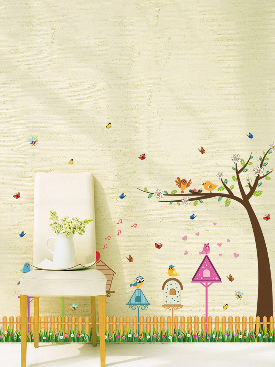 Asian royal Brown & Green Birds and Animals Printed Self Adhesive Wall Sticker