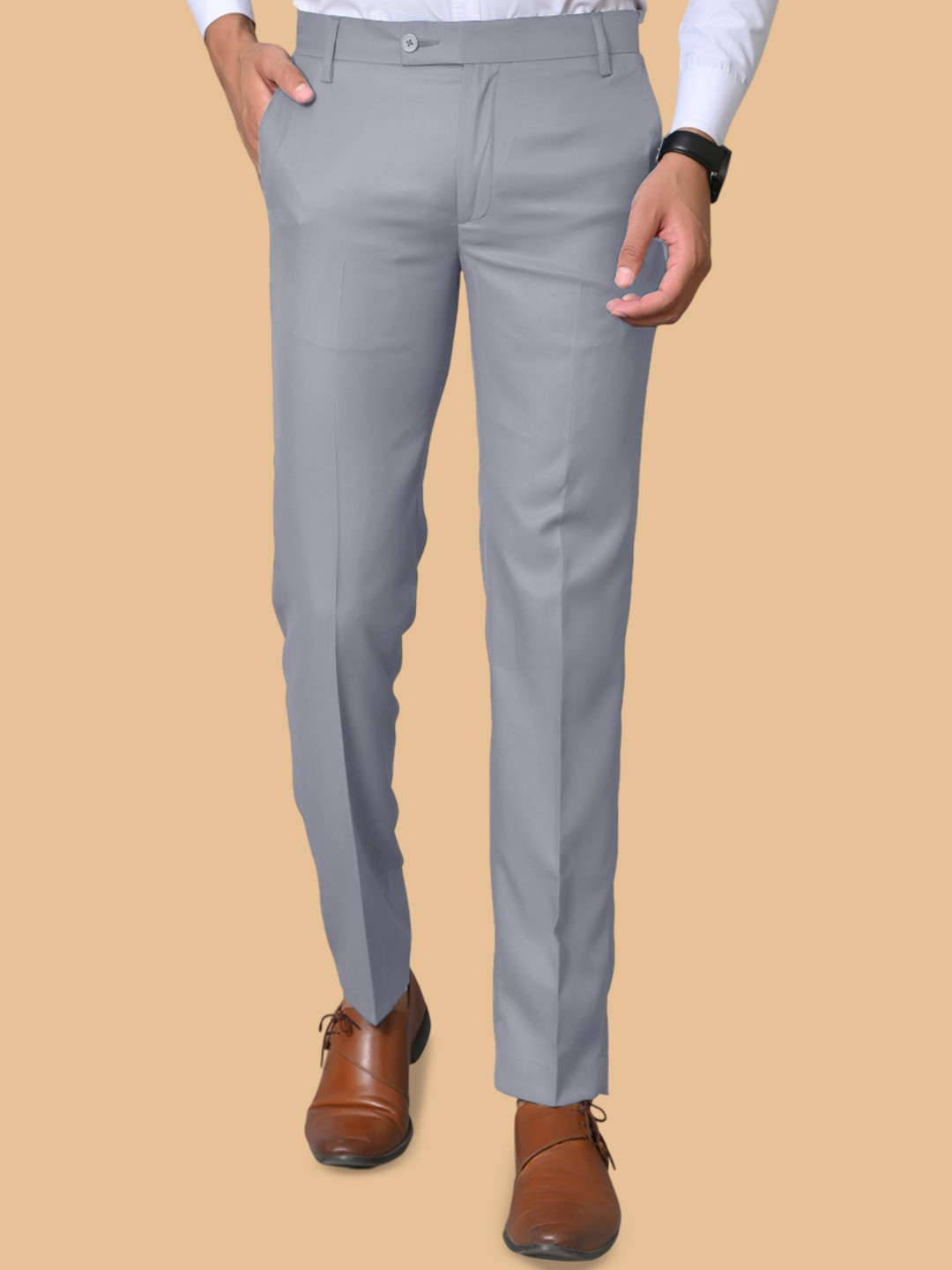 el cielo Men Tailored Regular Fit Easy Wash Pleated Formal Trousers
