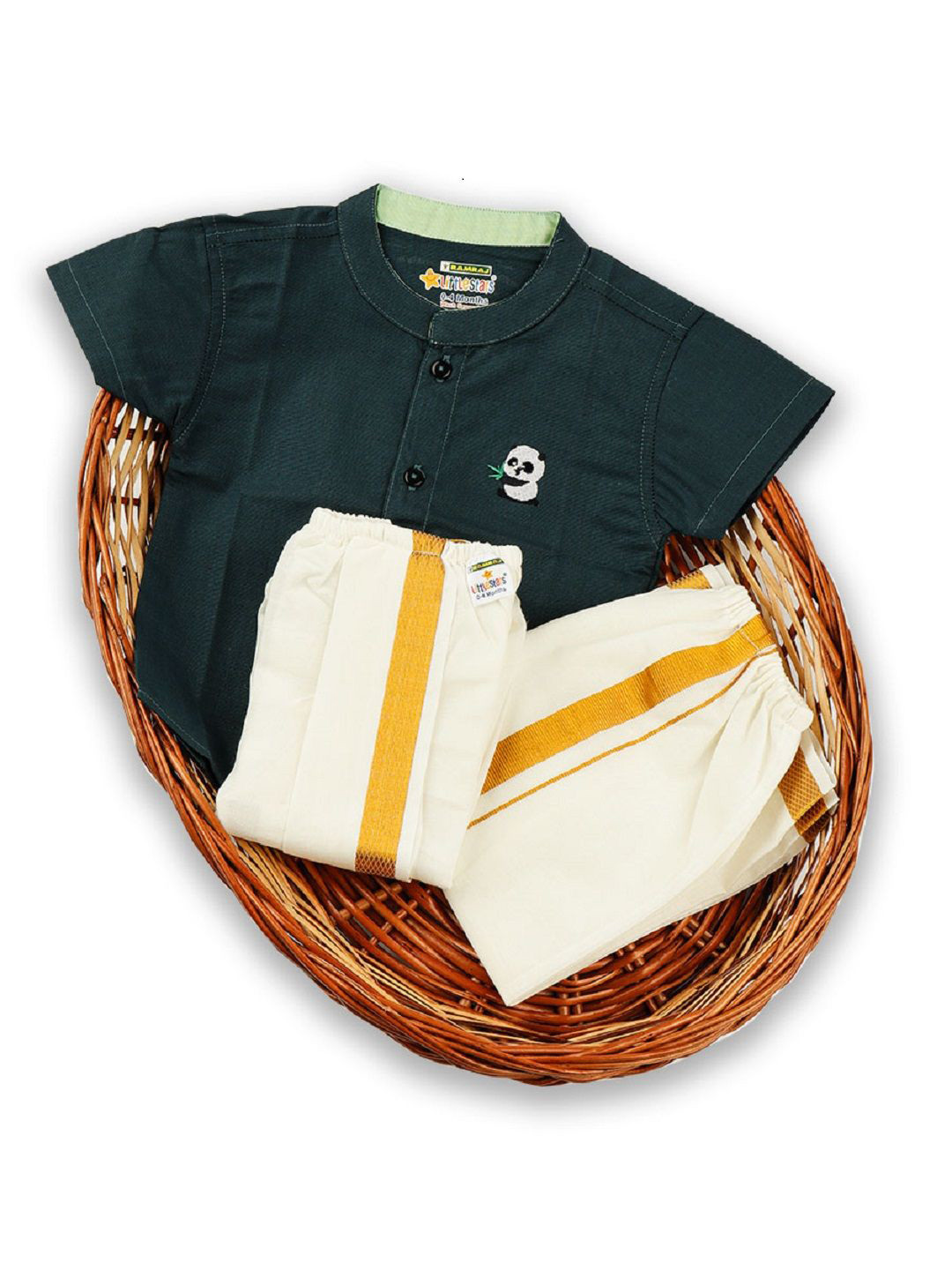 Ramraj Newborn Baby Traditional Set Dark Green Half Sleeve