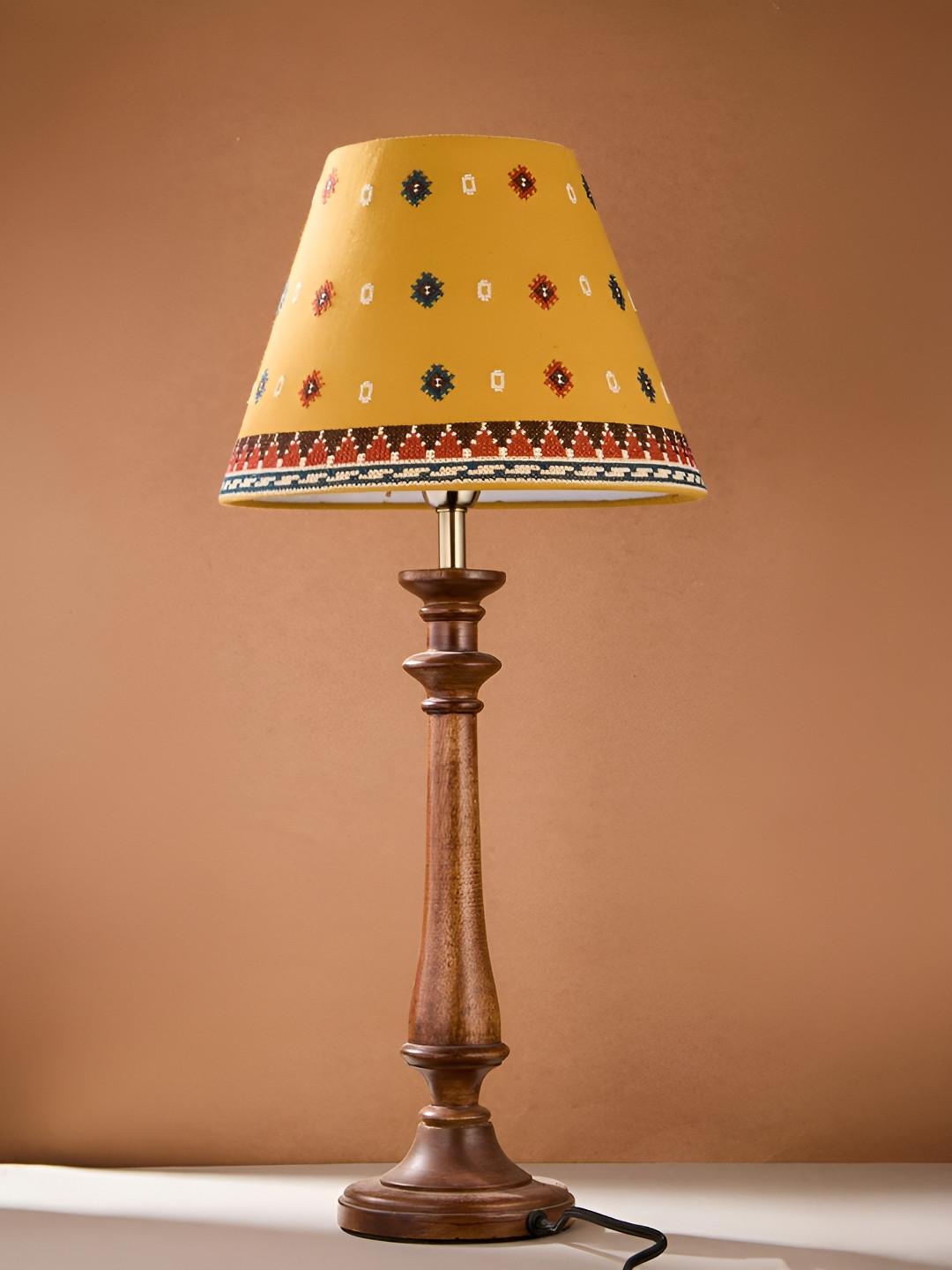 Fabindia Yellow Cotton Tapered Drum Lamp Shade- M