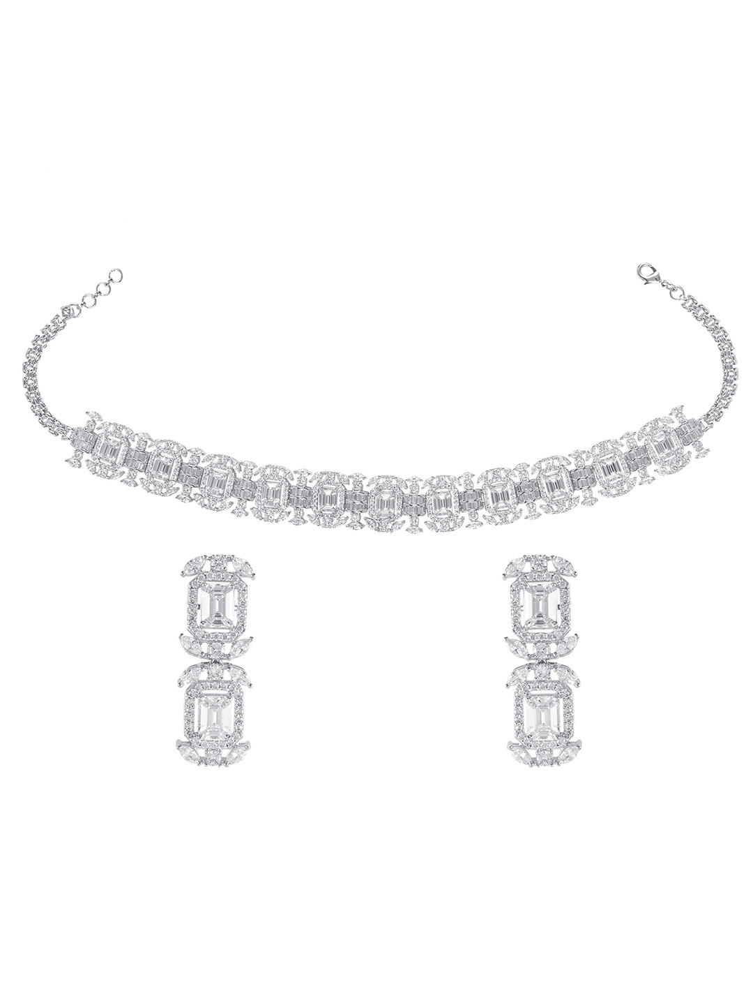 vivinia BY VIDHI MEHRA Womens Silver Plated Choker Necklace Set with Pair of Earrings