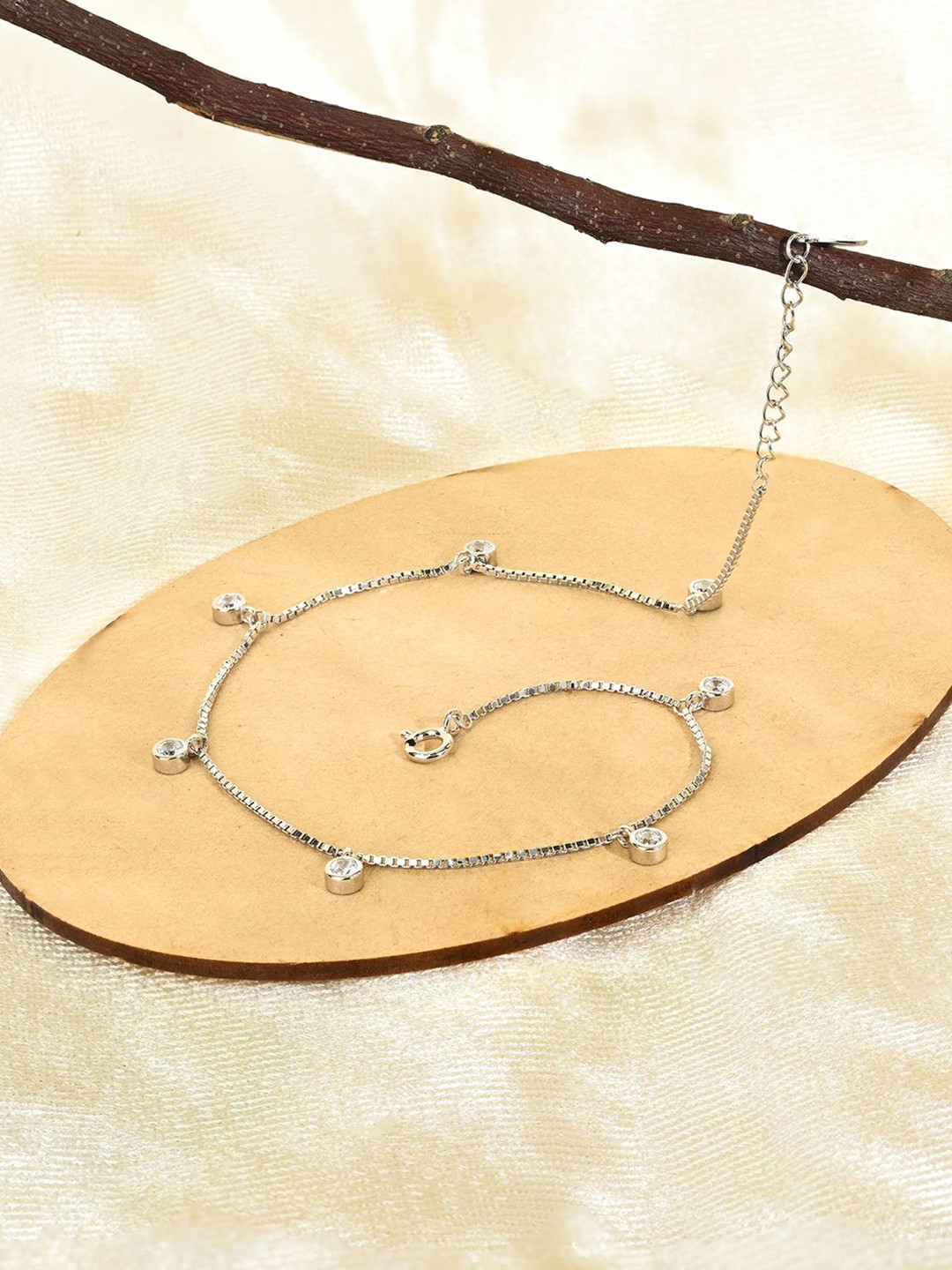 TOUCH925 Pure Silver Artificial Stones Trail Charm Anklet