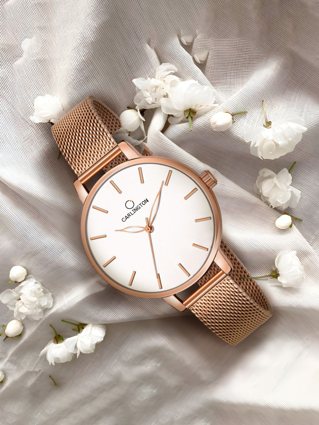 CARLINGTON Women Dial & Stainless Steel Straps Analogue Watch CT2014 RoseWhite_1