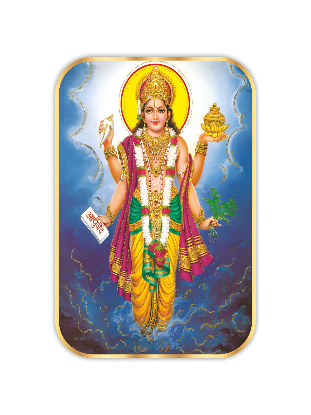 SAF Vishnu Religious Wood Wall Rectangle Paintings Wall Art