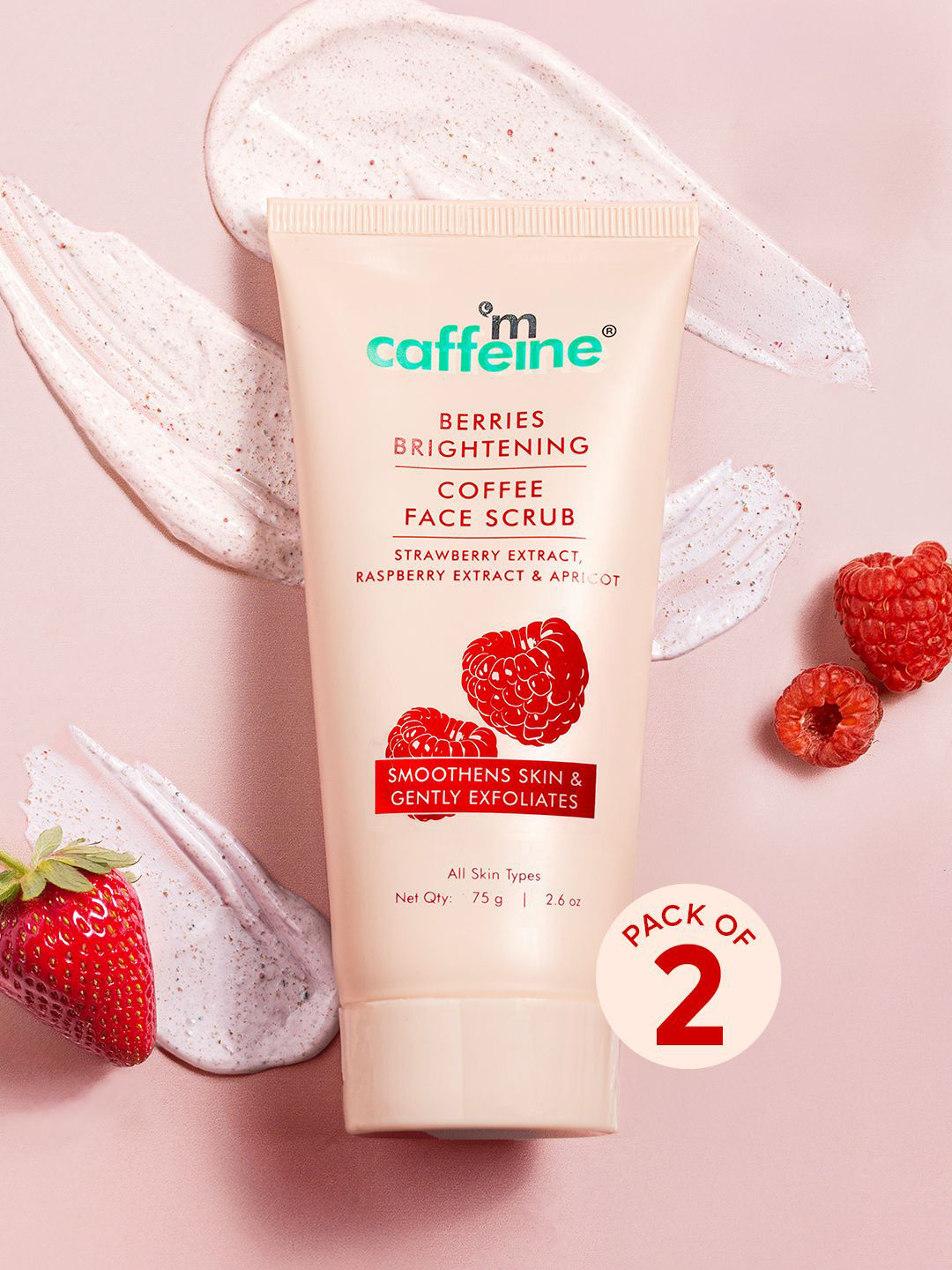 MCaffeine Set Of 2 Berries Brightening Coffee Face Scrub - 75 g Each
