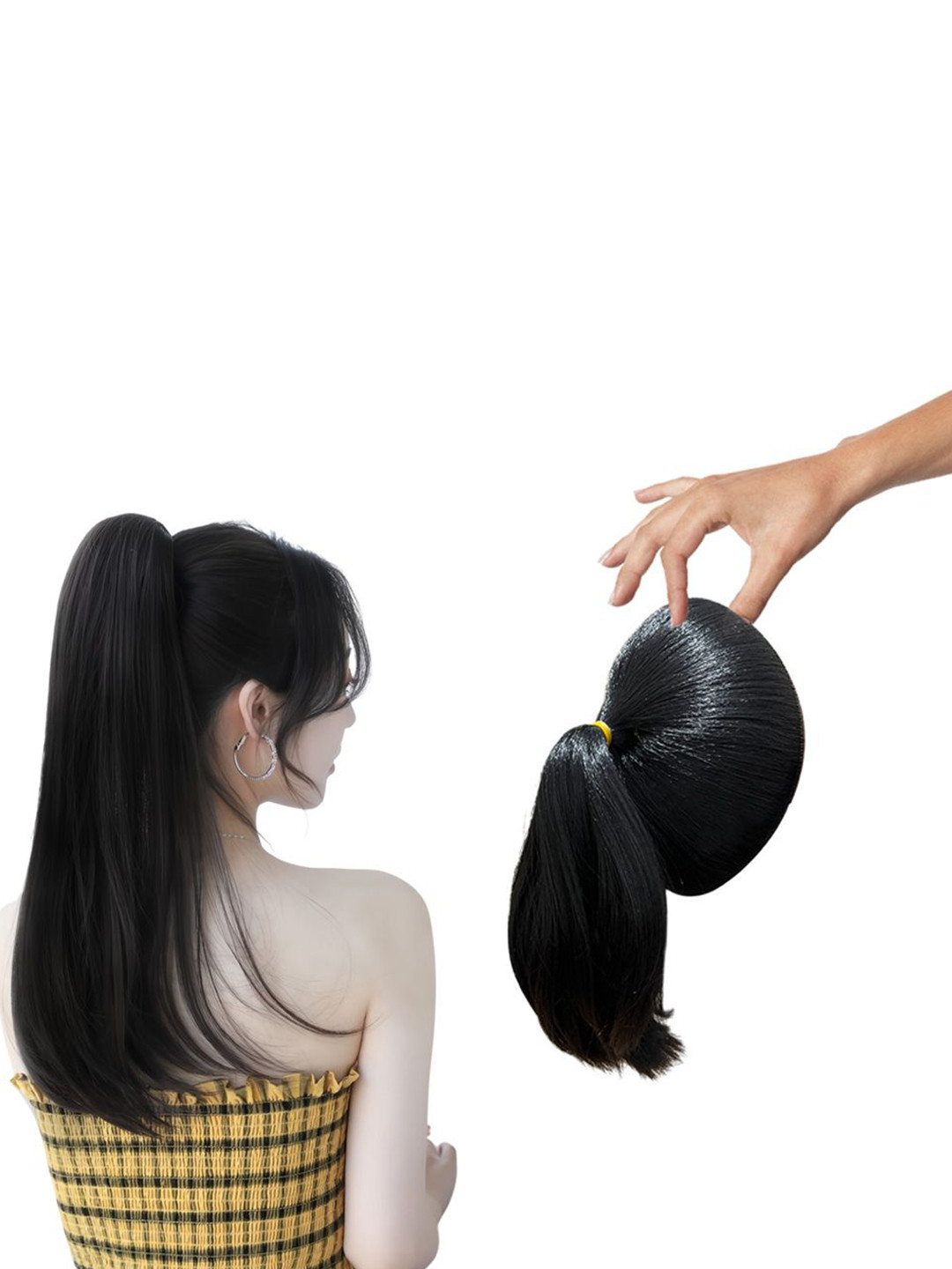 D-Divine Ball Head Ponytail Hair Extension - Black - 35 cm