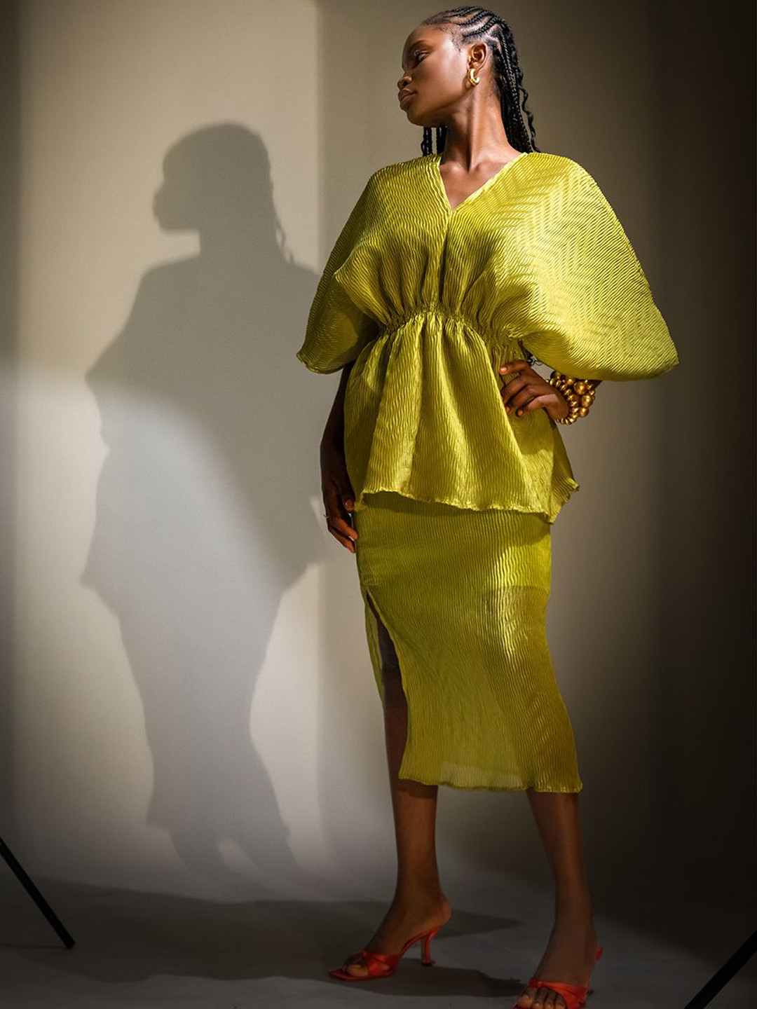 JENI PAPO Self Design Top with Skirt Co-Ords