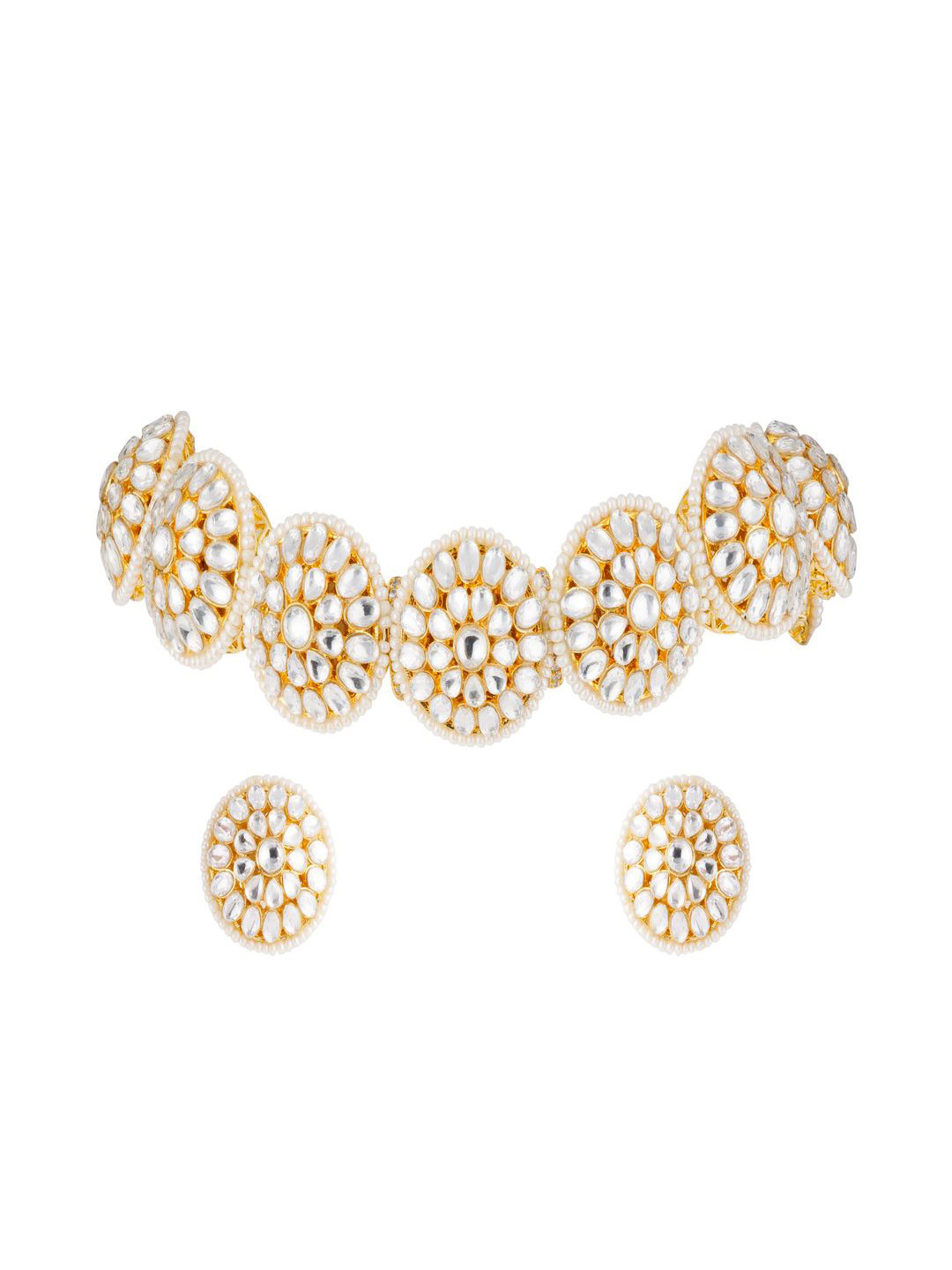 vivinia BY VIDHI MEHRA Womens Gold Plated White Choker Necklace Set with Pair of Earrings