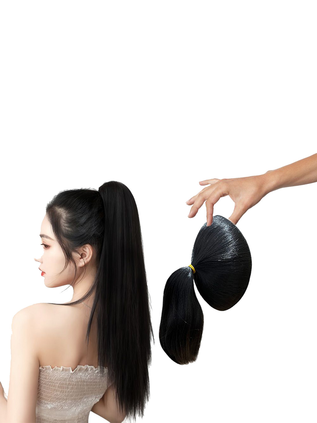 D-Divine Ball Head Wig Ponytail Hair Extension - 35 cm - Black