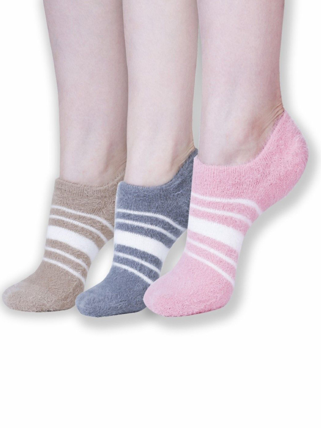 Dollar Women Pack Of 3 Striped Shoe Liner-Length Socks