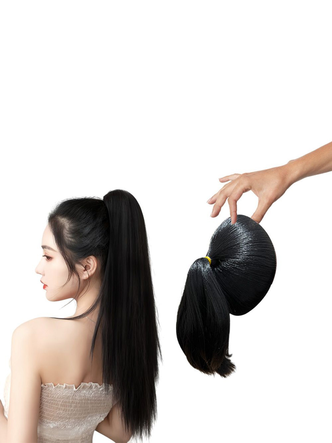 D-Divine Ball Head Wig Wrapped With Grapefruit Peel Flower Hair Extension - 35 cm - Black