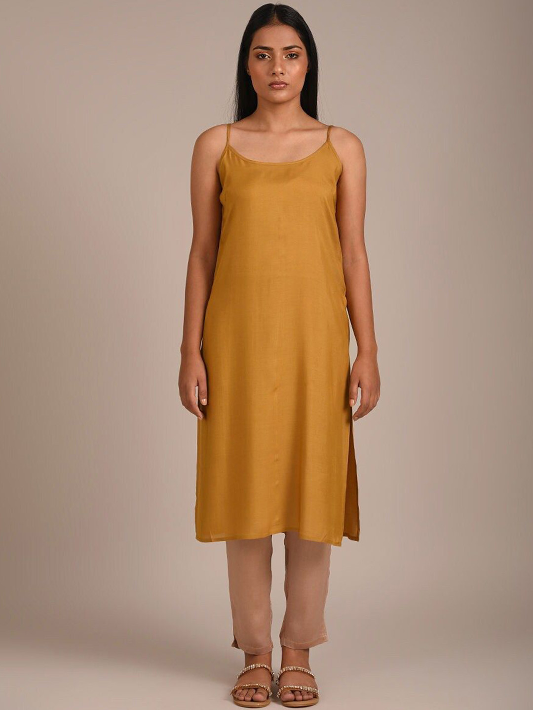 JAYPORE Round Neck Longline Side Slits Slip