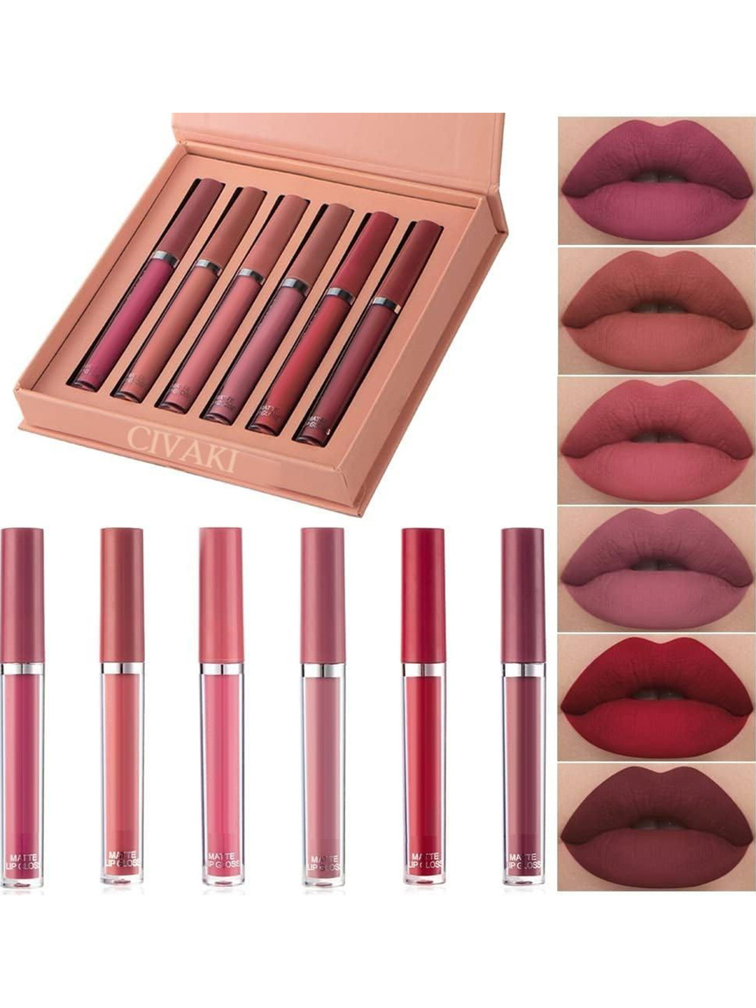 CIVAKI Set Of 6 Ultra Smooth Liquid Lipstick - 3 ml Each - Shade 01-02-03-04-05-06