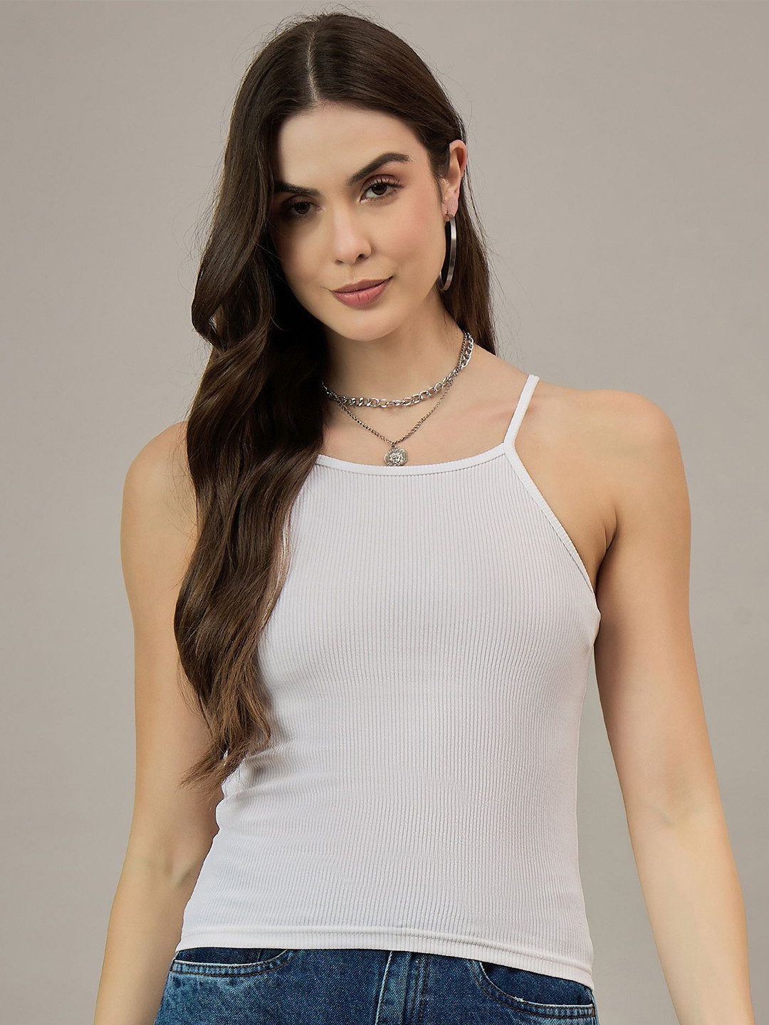 The Roadster Lifestyle Co Women Ribbed Shoulder Straps Fitted Top