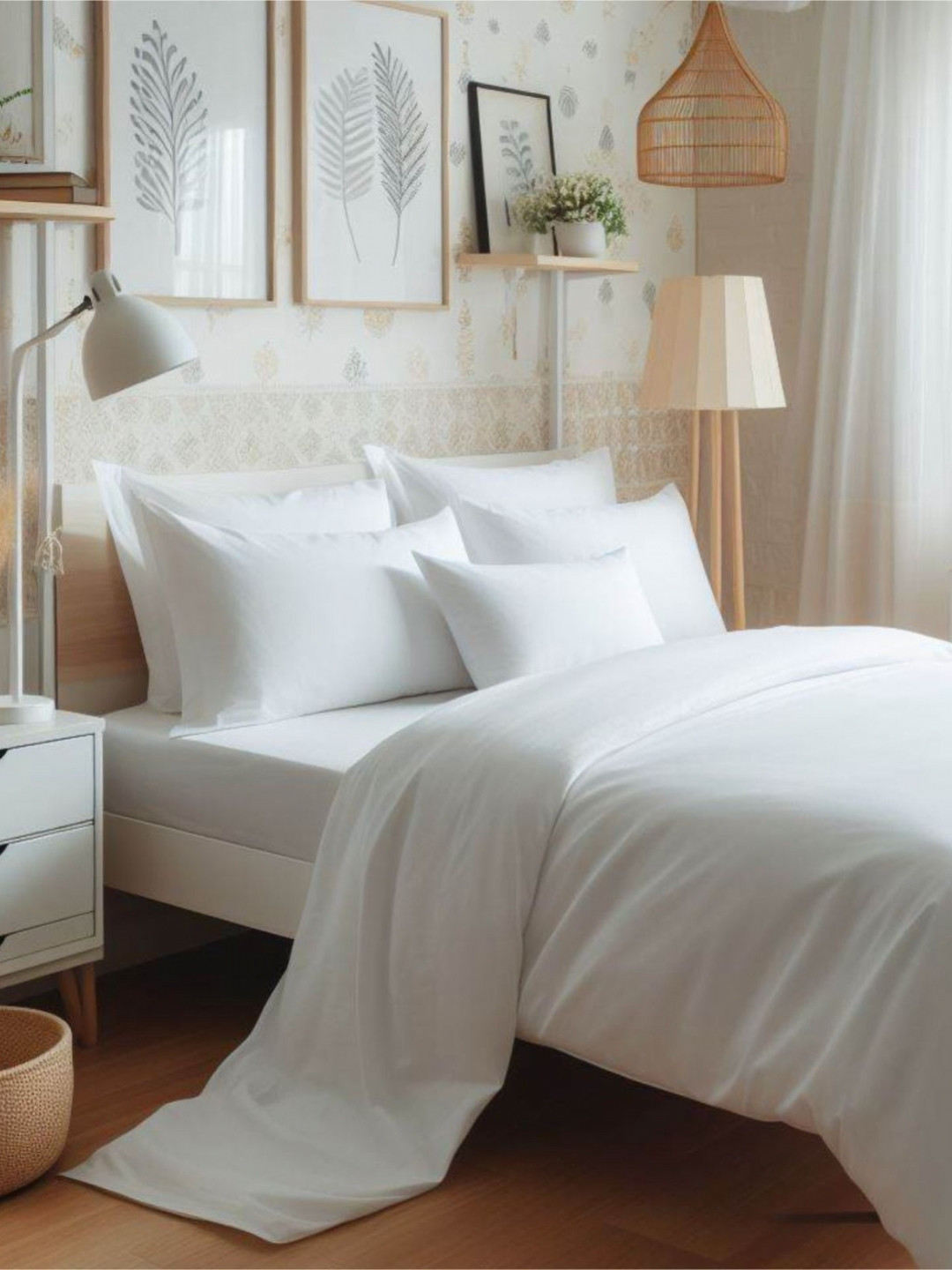 Epinch Corporation White Solid Cotton 4 Piece Double Queen Superfine Bedding Set