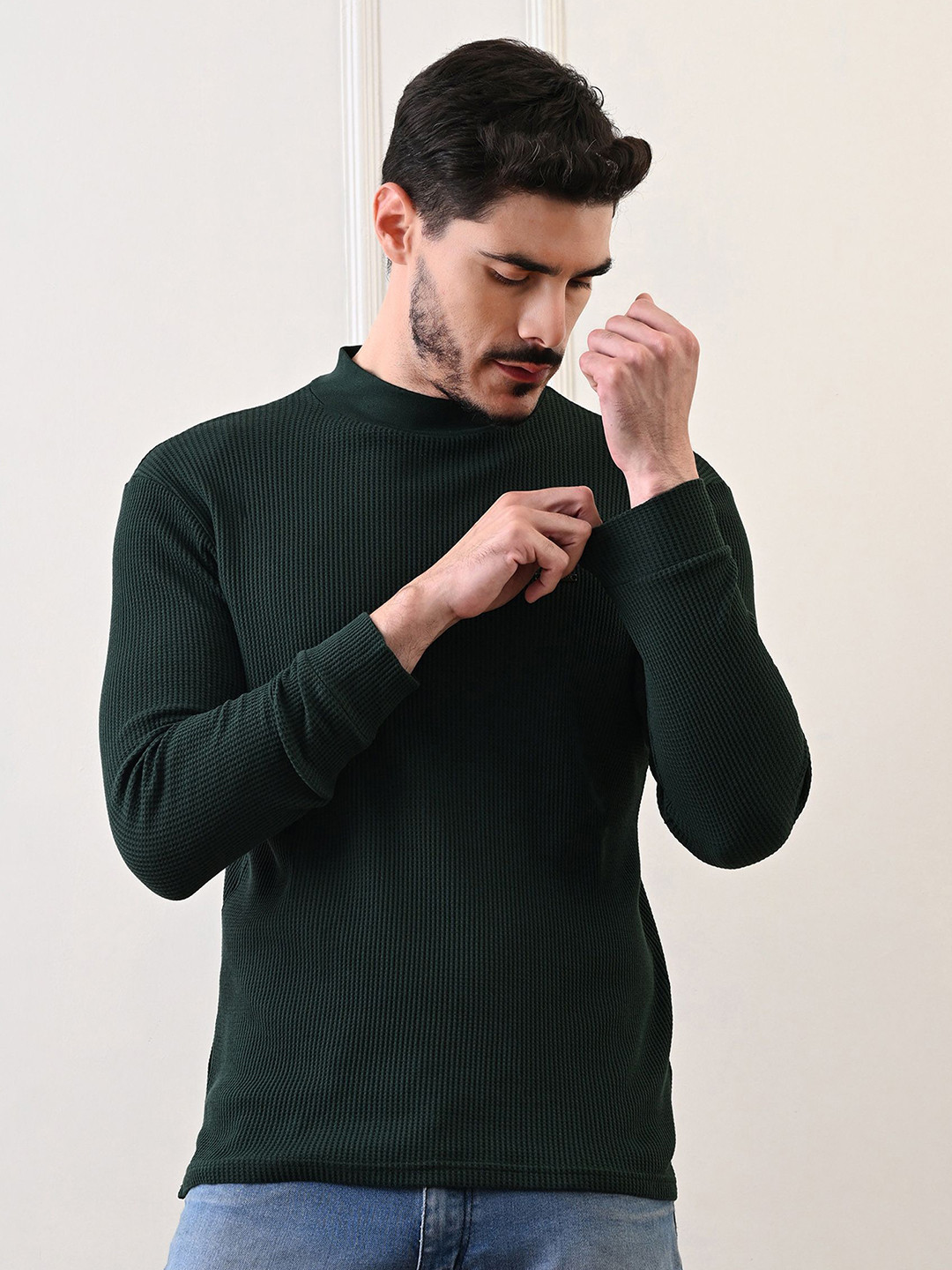 STARFOX Mens Turtle Neck Textured Full Sleeve T-shirt