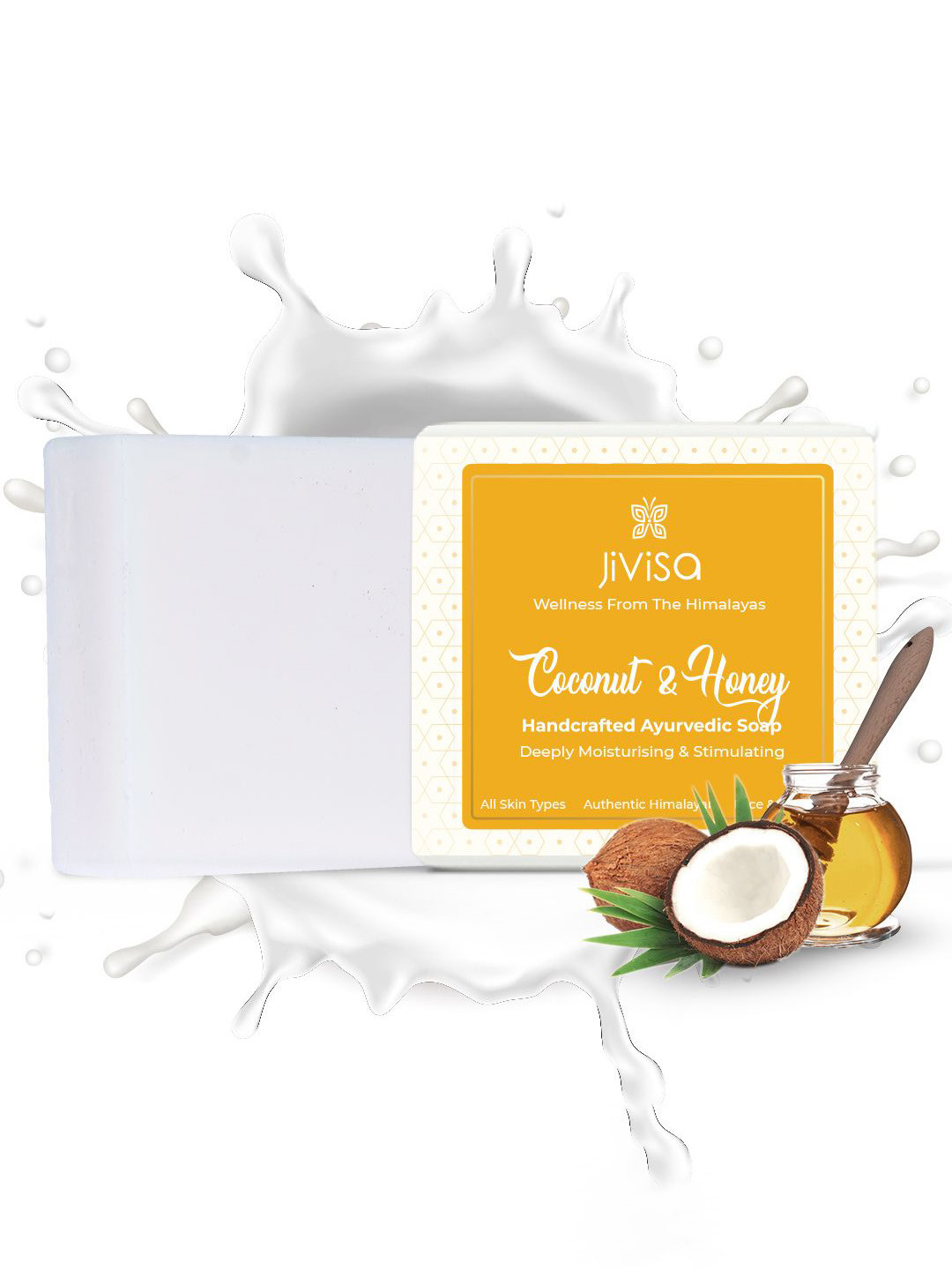 JiViSa Coconut & Honey Ayurvedic Soap For Hydrated & Soft Skin - 100 g