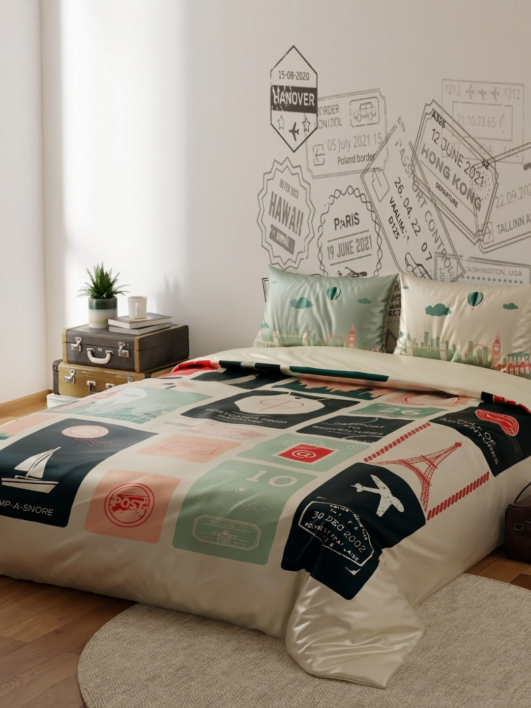 QuirkLoom Beige & Red AC Room 150 GSM Double Bed Comforter With 2 Pillow Covers