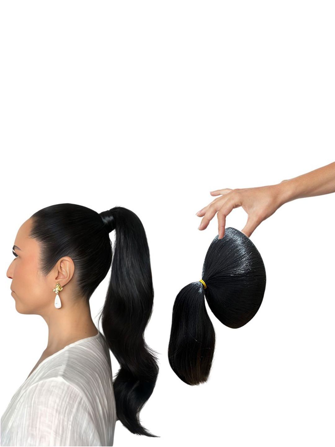 D-Divine Ball Head Wig Wrapped Flower Bud Head Ponytail Hair Extension - 35 cm - Black