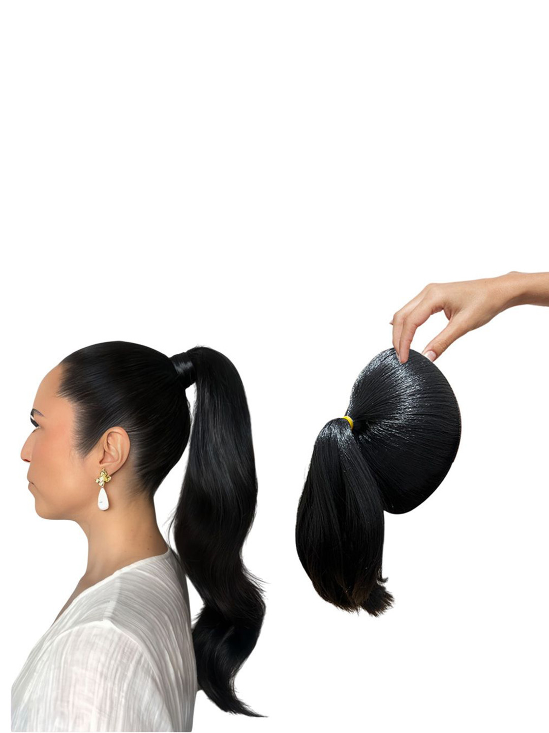 D-Divine Ball Head Wig Wrapped With Grapefruit Peel Flower Bud Head Ponytail- 35 cm- Black