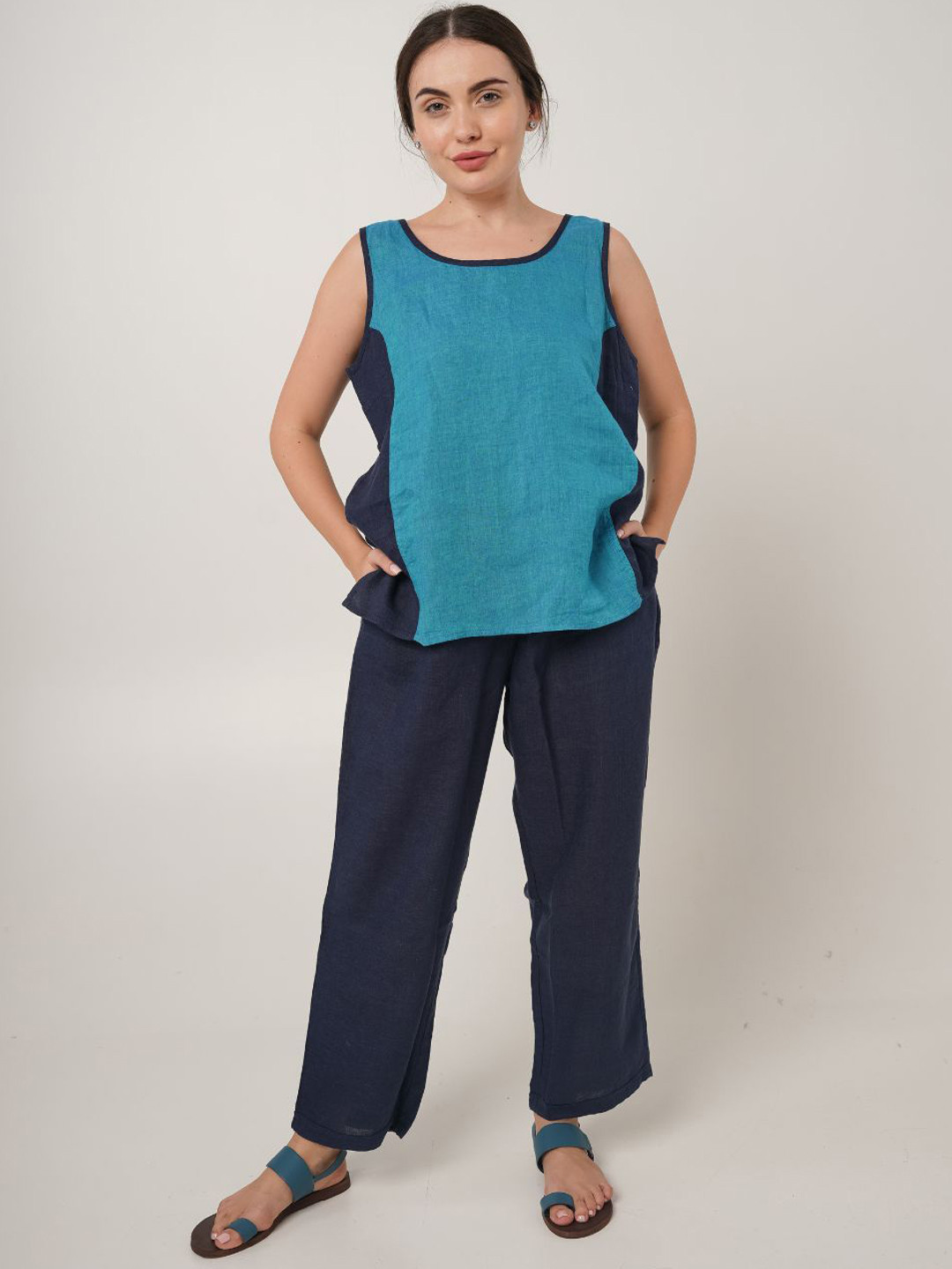 Fabulous Linen Round Neck Top With Trousers