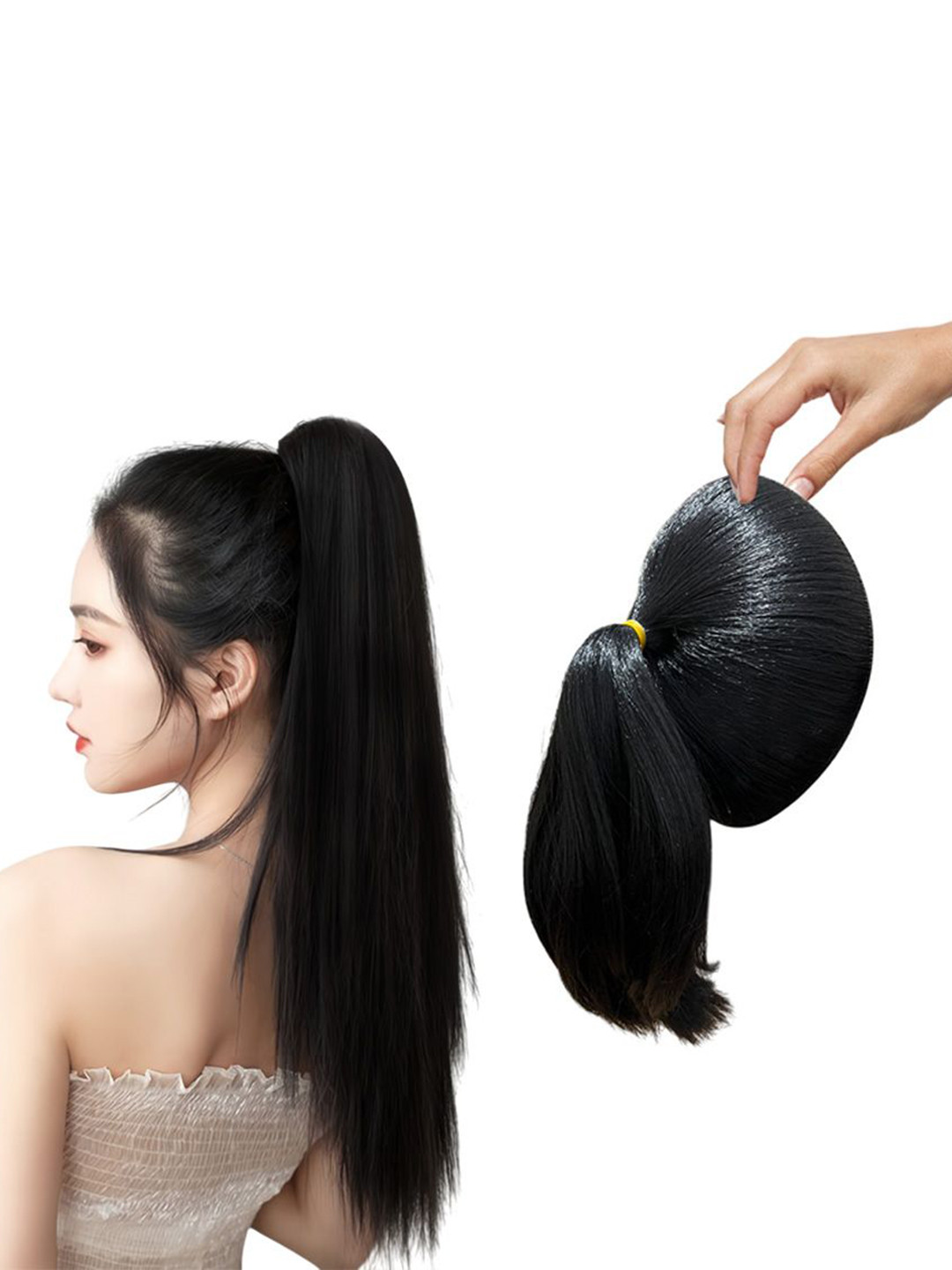D-Divine Ball Head Wig Wrapped Ponytail Hair Extension - 35 cm - Black