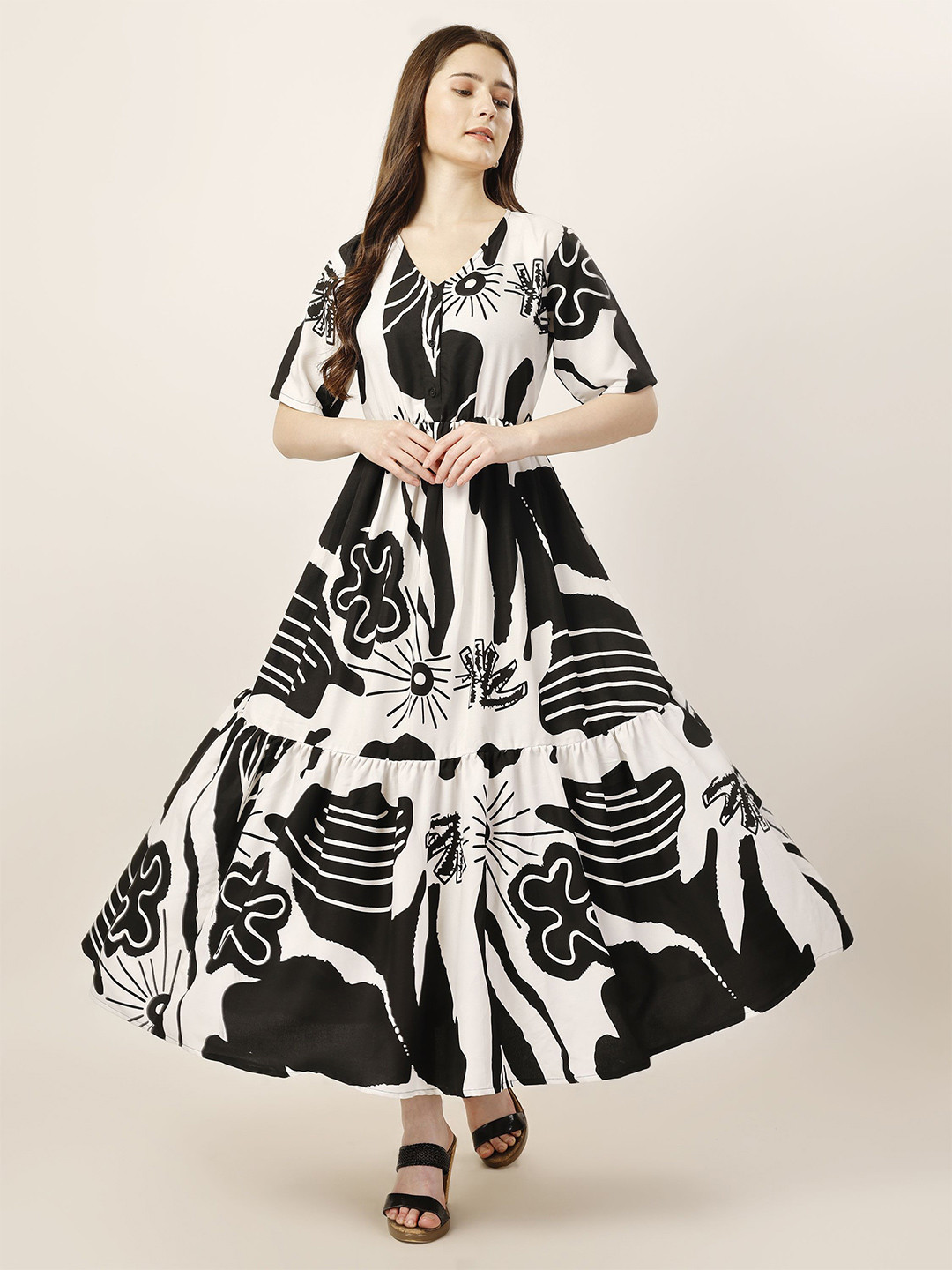 Fashfun Print Fit & Flare Maxi Dress